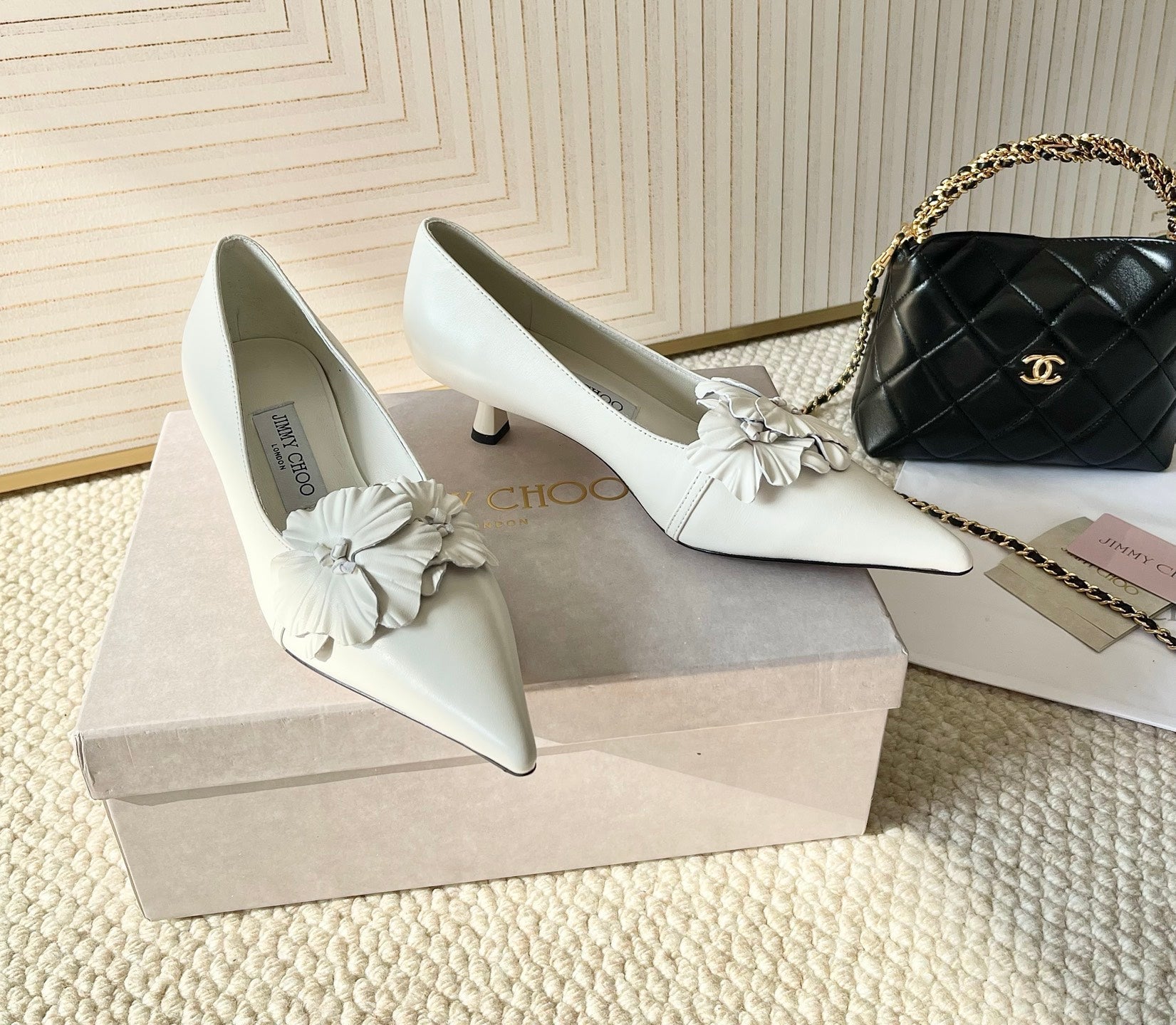 Jimmy Choo Skye Corsage Pump 4.5cm White Sheepskin 669837