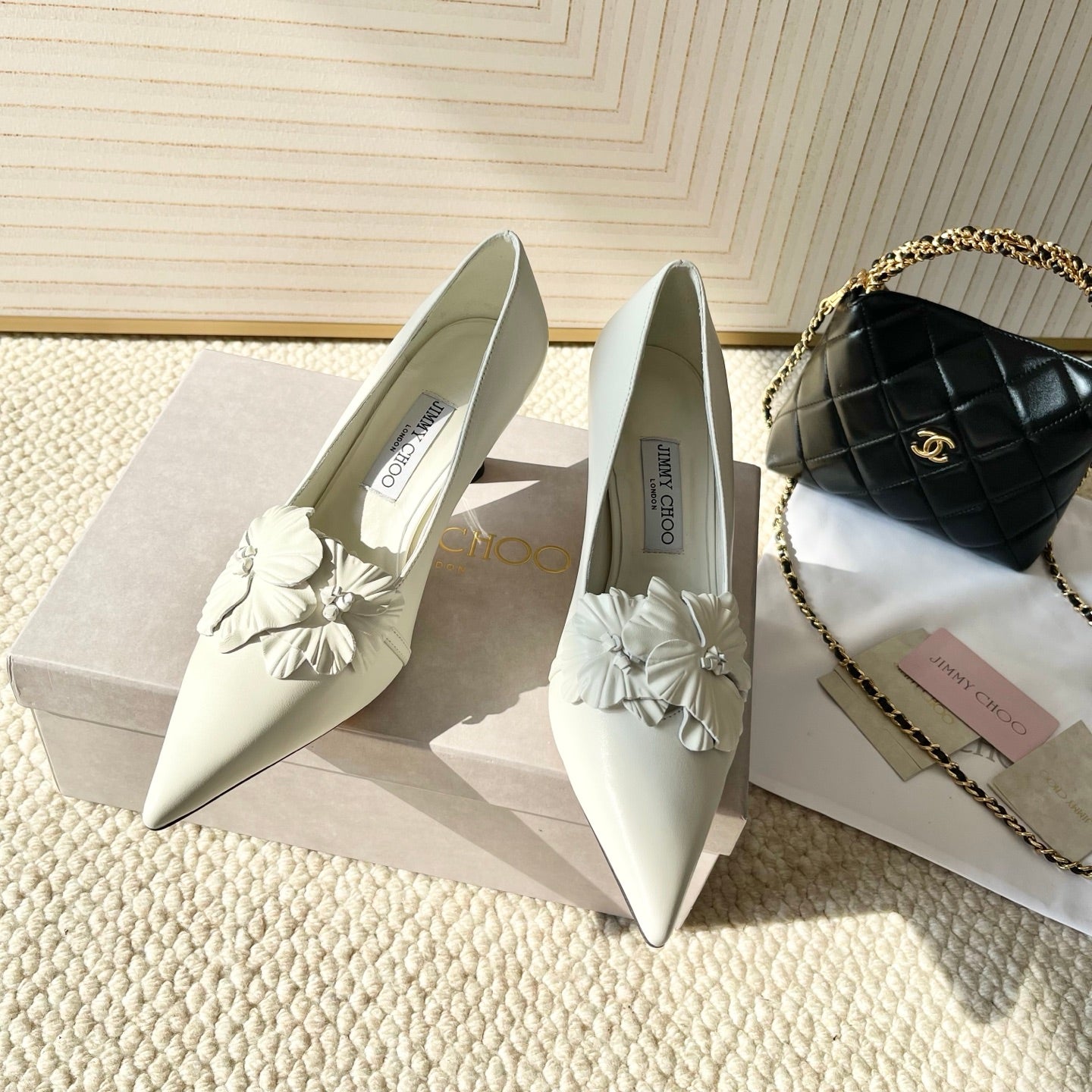 Jimmy Choo Skye Corsage Pump 6.5cm White Sheepskin 669838