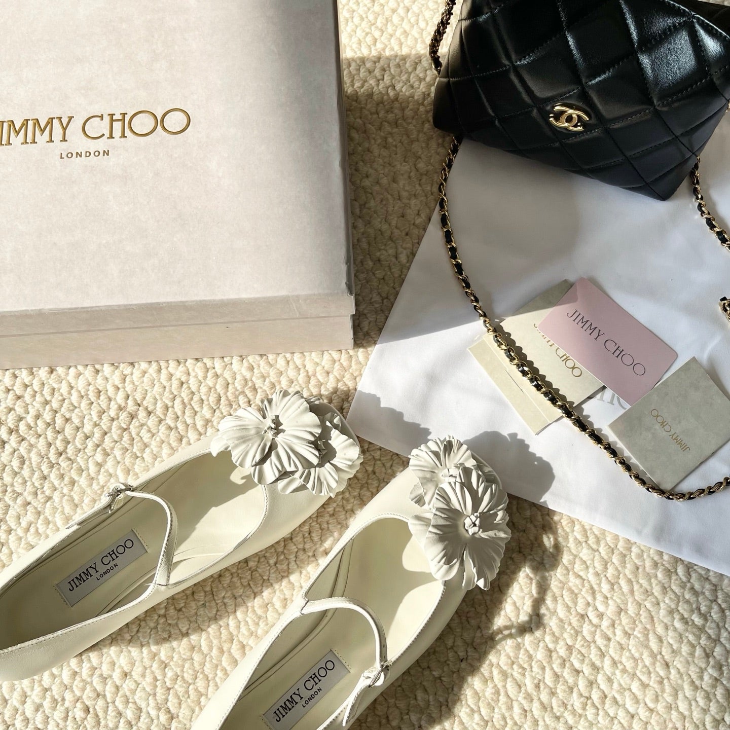 Jimmy Choo Skye Corsage Ballet Flat White Sheepskin 669839