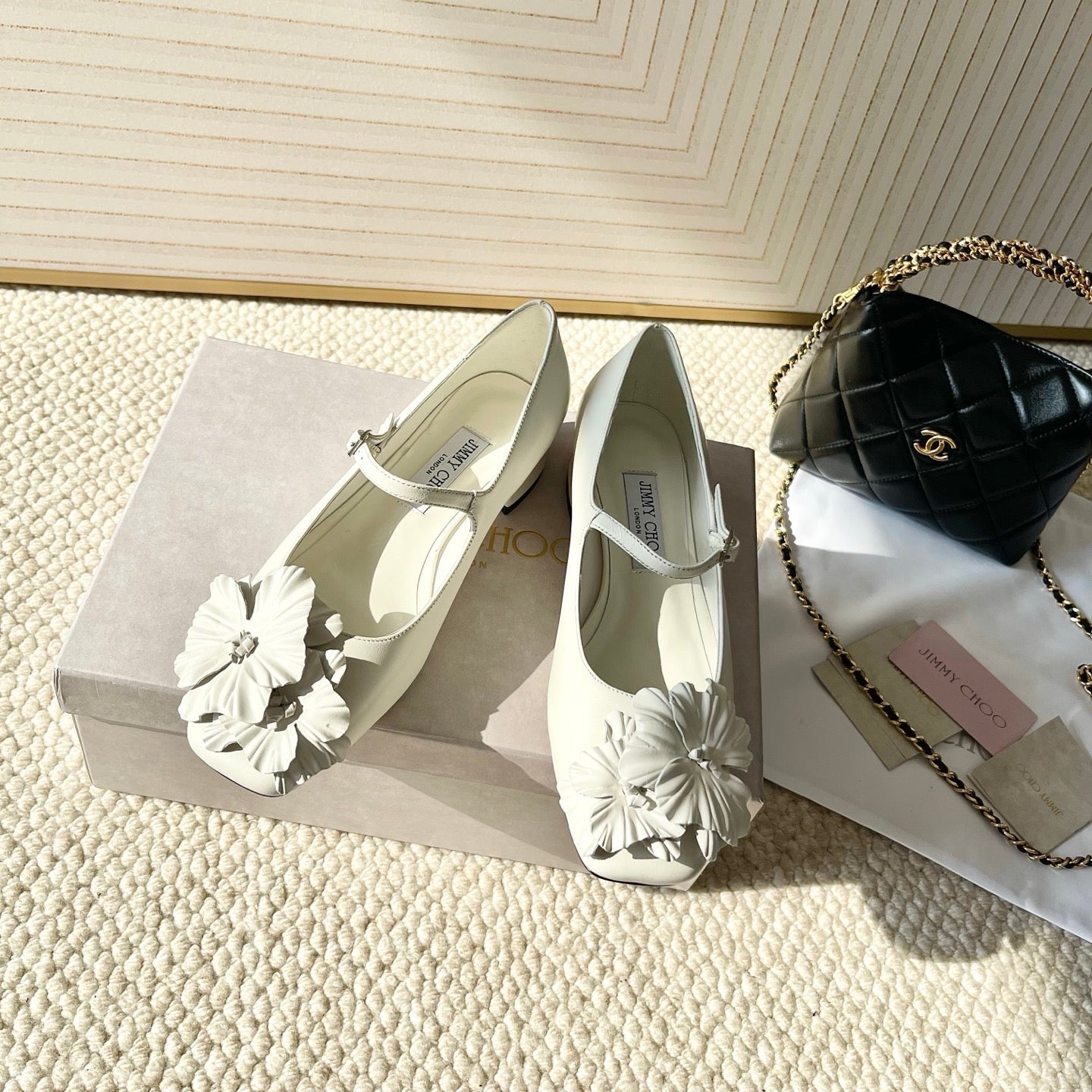 Jimmy Choo Skye Corsage Ballet Flat White Sheepskin 669839