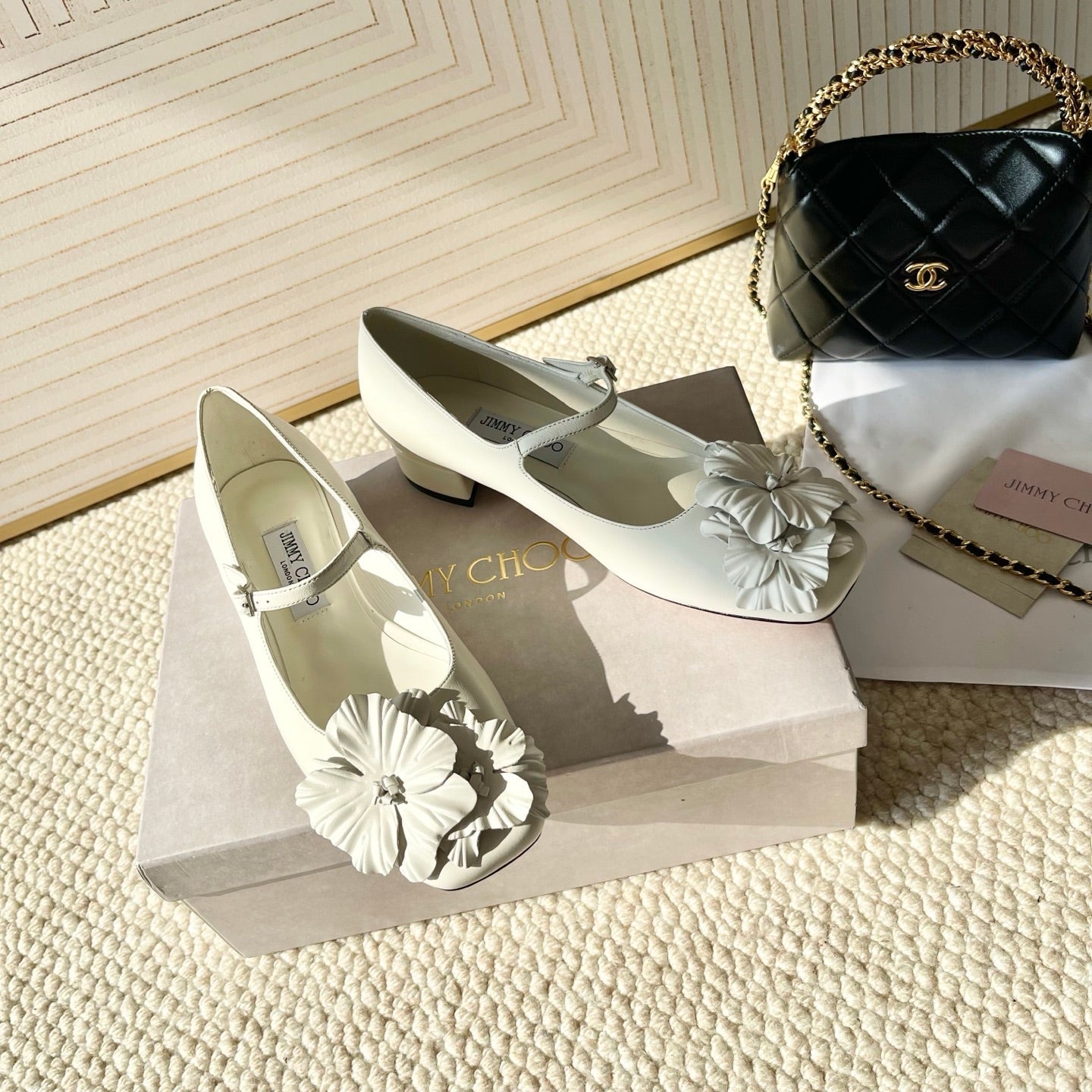 Jimmy Choo Skye Corsage Ballet Flat White Sheepskin 669839
