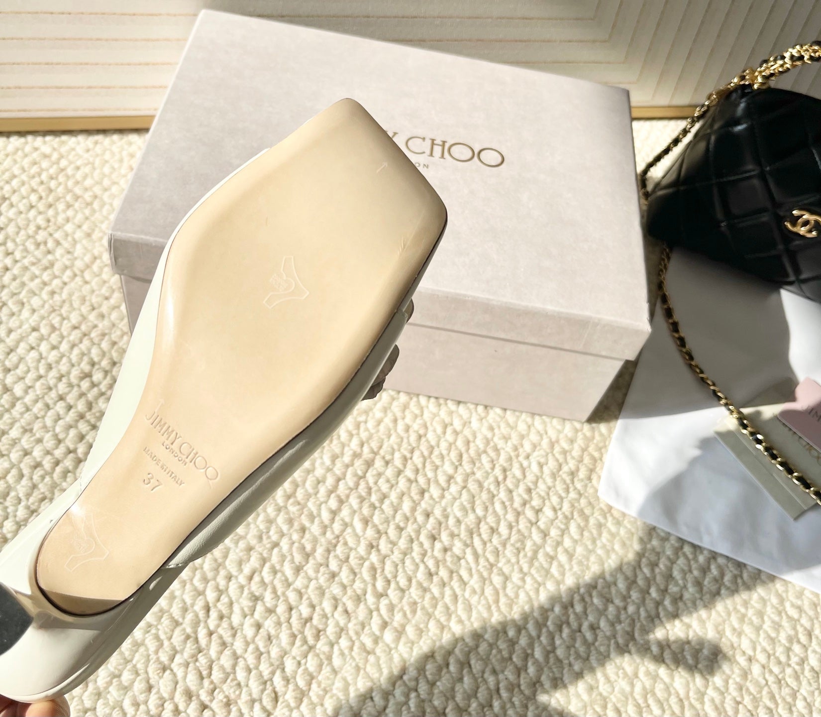 Jimmy Choo Skye Corsage Sandals White Sheepskin 669840