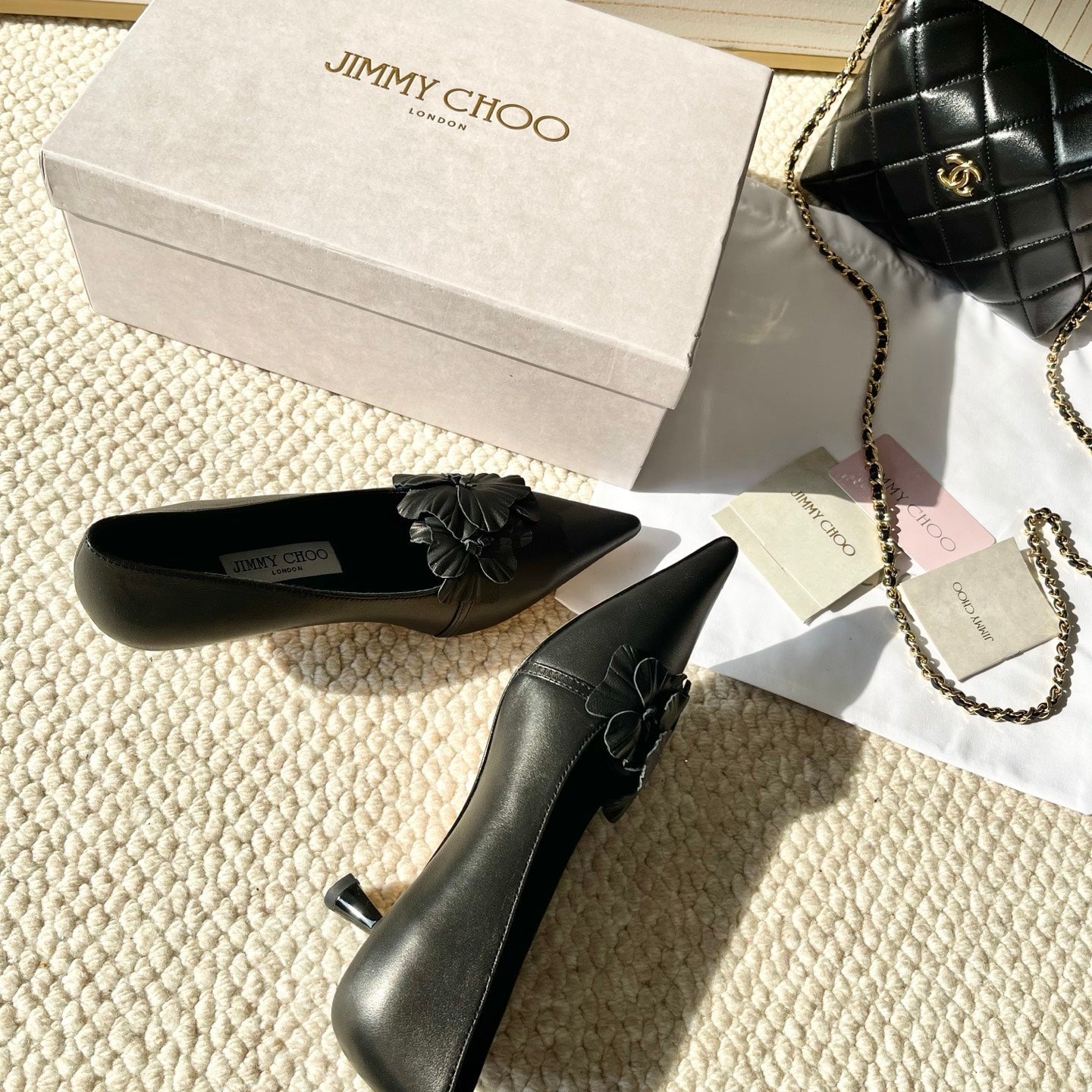 Jimmy Choo Skye Corsage Pump 4.5cm Black Sheepskin 669842