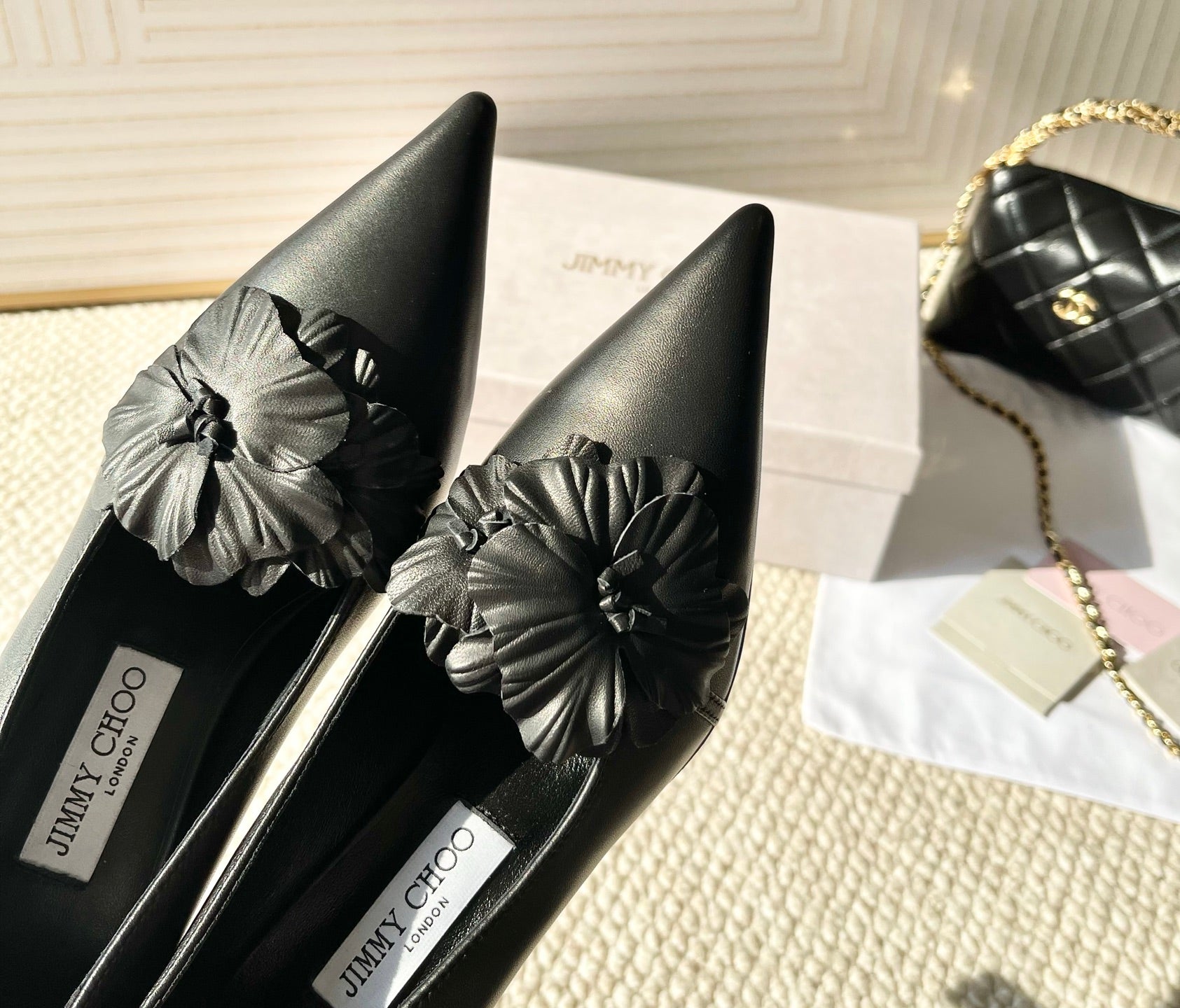 Jimmy Choo Skye Corsage Pump 6.5cm Black Sheepskin 669843