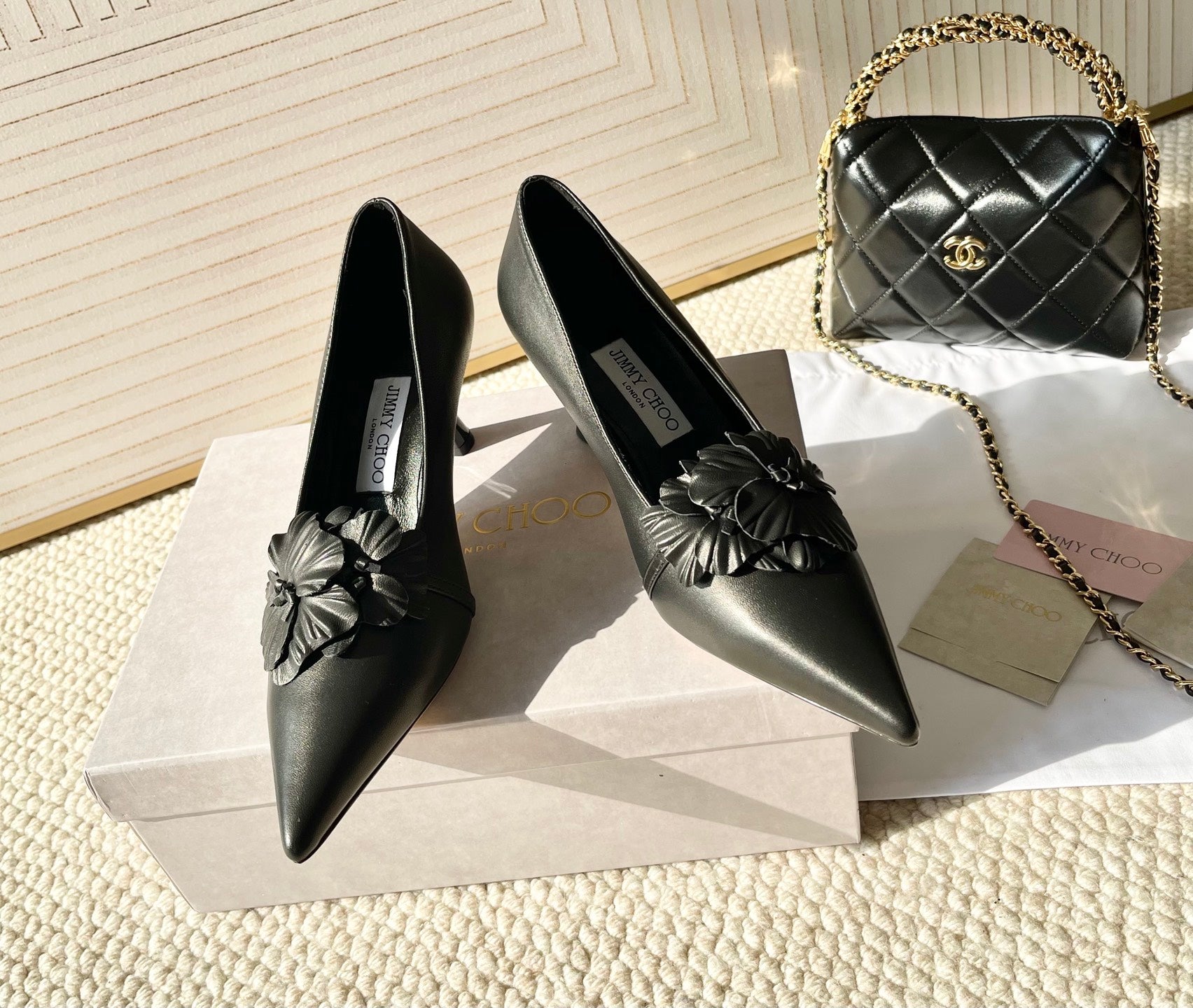 Jimmy Choo Skye Corsage Pump 6.5cm Black Sheepskin 669843