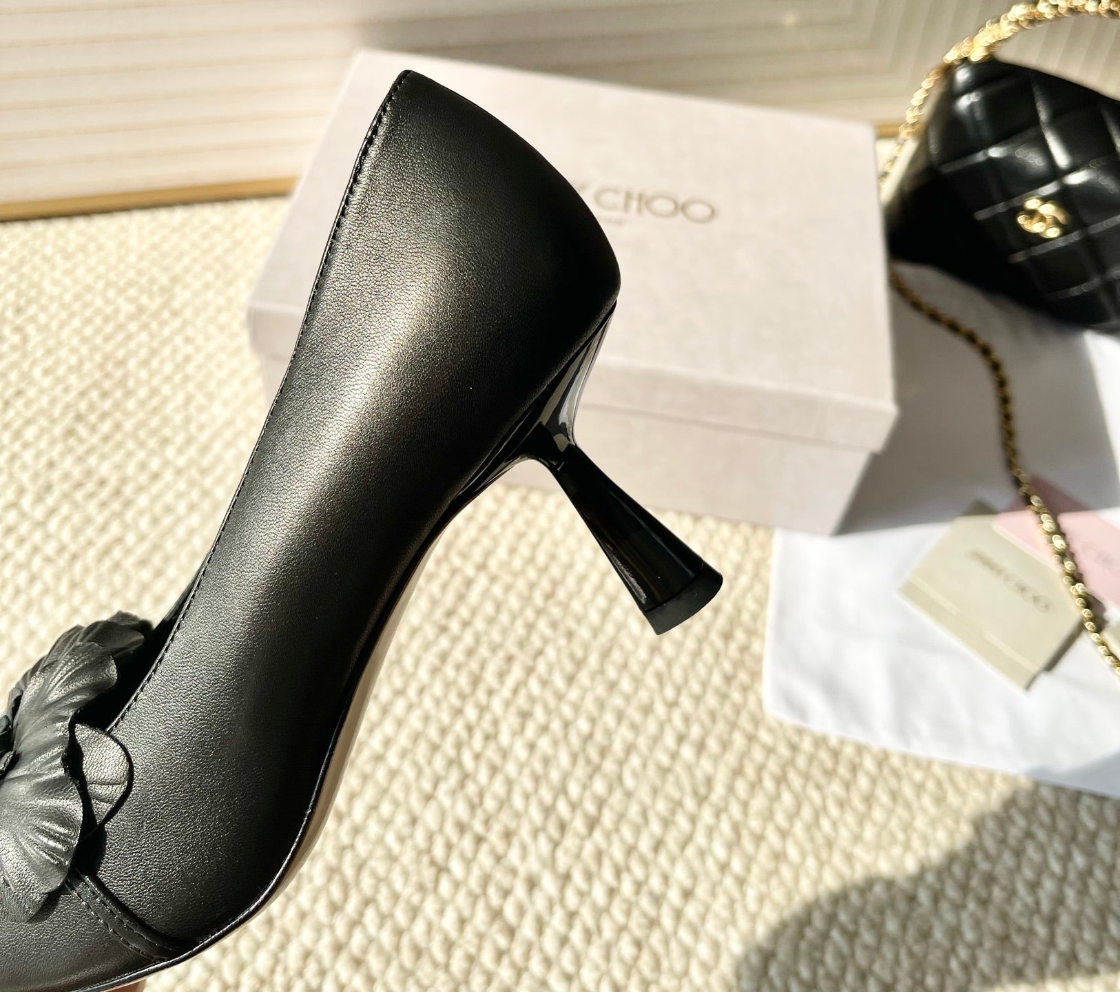 Jimmy Choo Skye Corsage Pump 6.5cm Black Sheepskin 669843