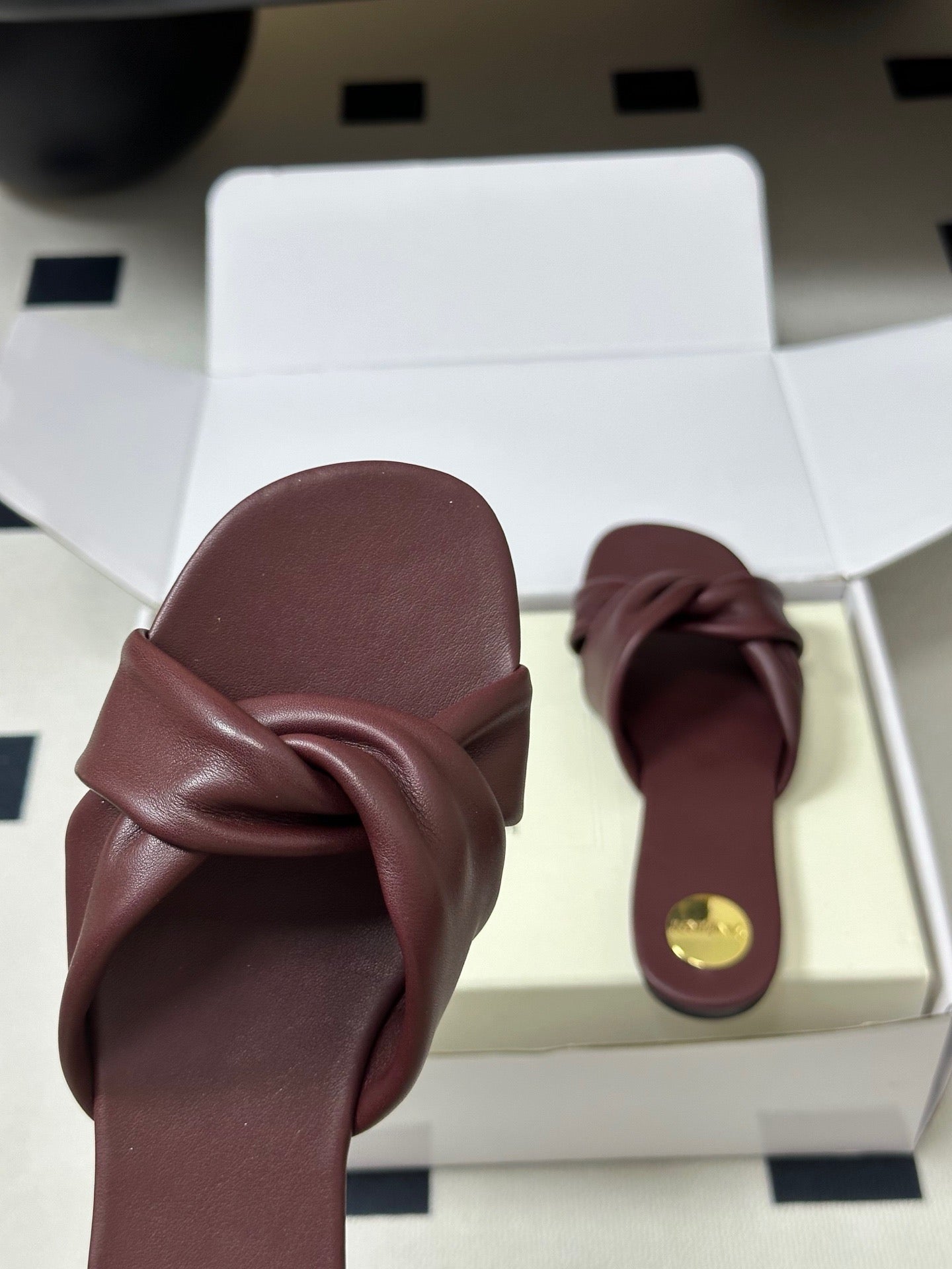 YSL Knotted Slide Burgundy Smooth Leather 787569