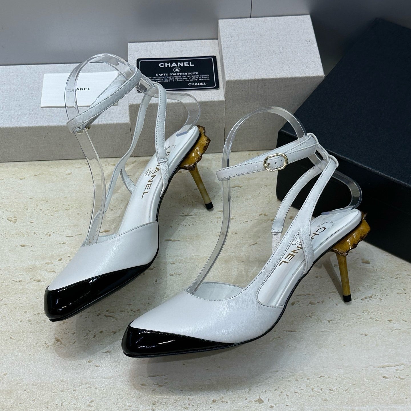 CC 2026 Couture Slingback Mushroom Heels White Patent Leather 787183