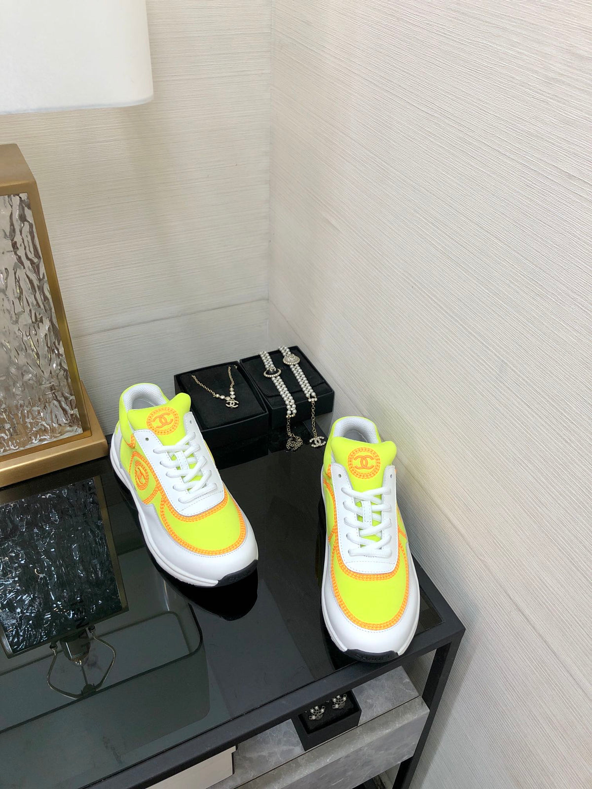 Chanel 26s Quilted Jelly Sole Sneakers Yellow White 153279