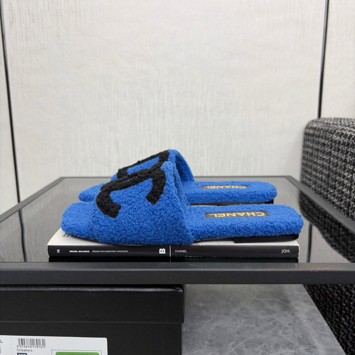 CC 26s Shearling Square Toe Sandals Blue Black Wool 128086