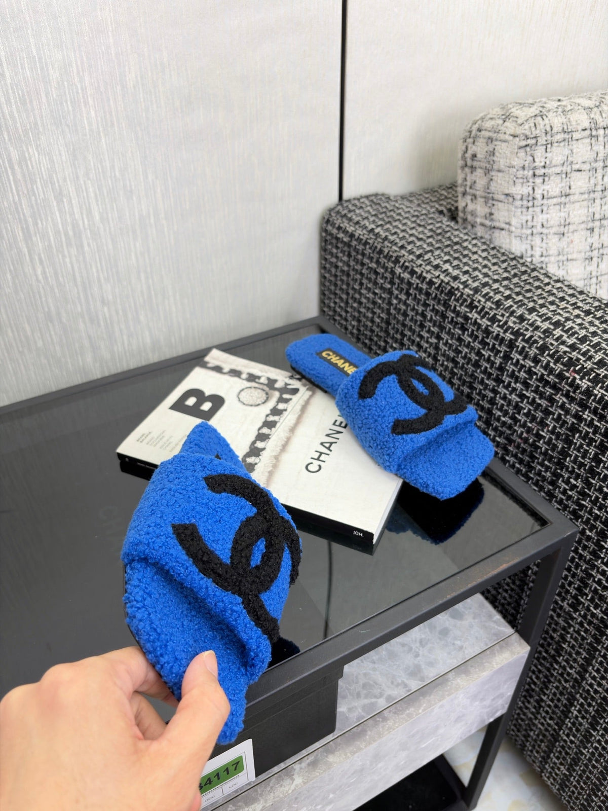 CC 26s Shearling Square Toe Sandals Blue Black Wool 128086