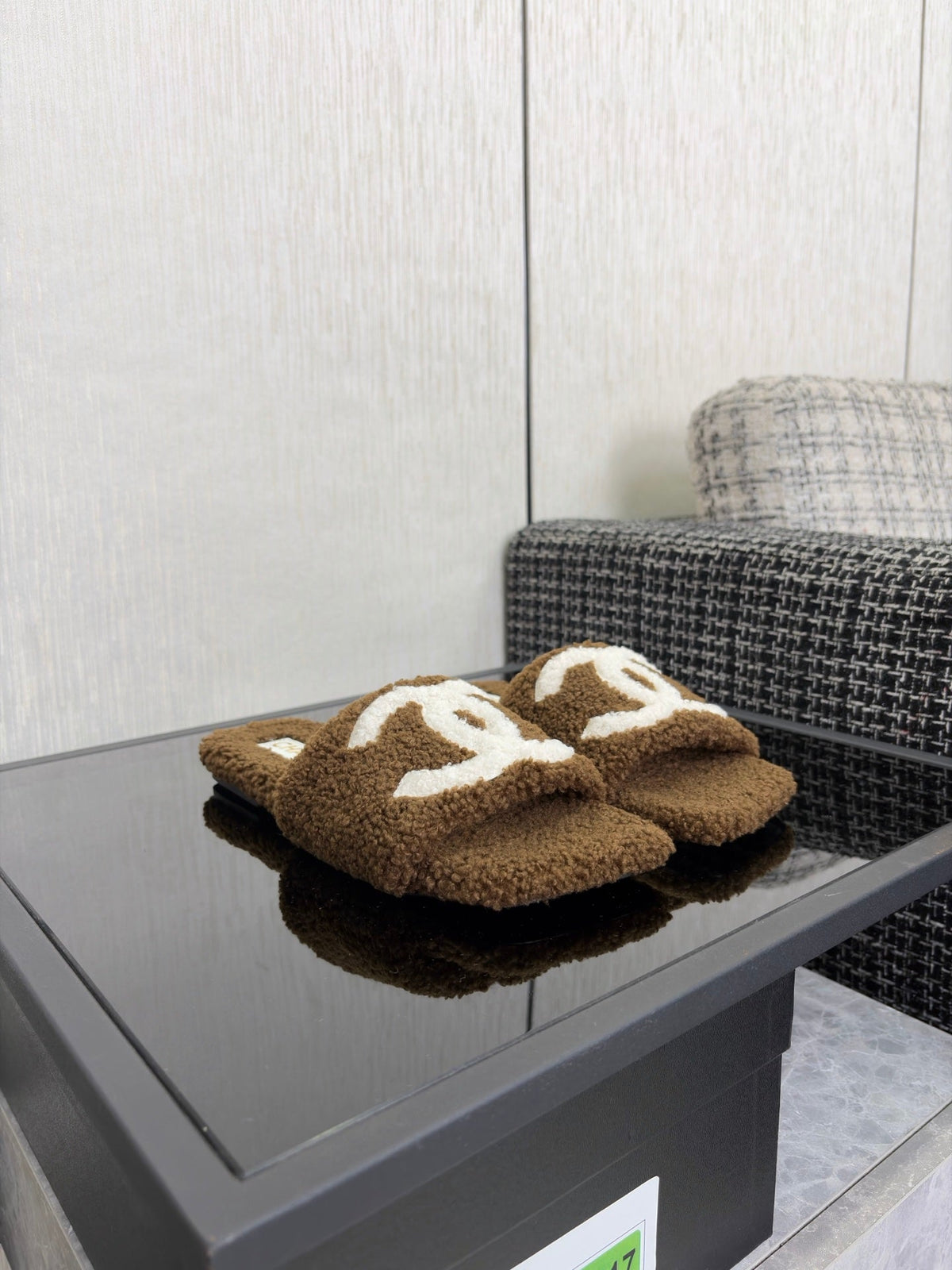 CC 26s Shearling Square Toe Sandals Brown White Wool 128089