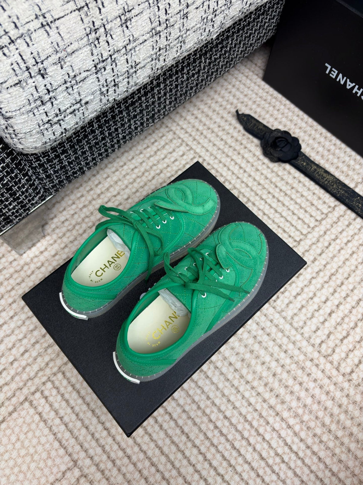 Chanel 26s Quilted Jelly Sole Sneakers Green 153457
