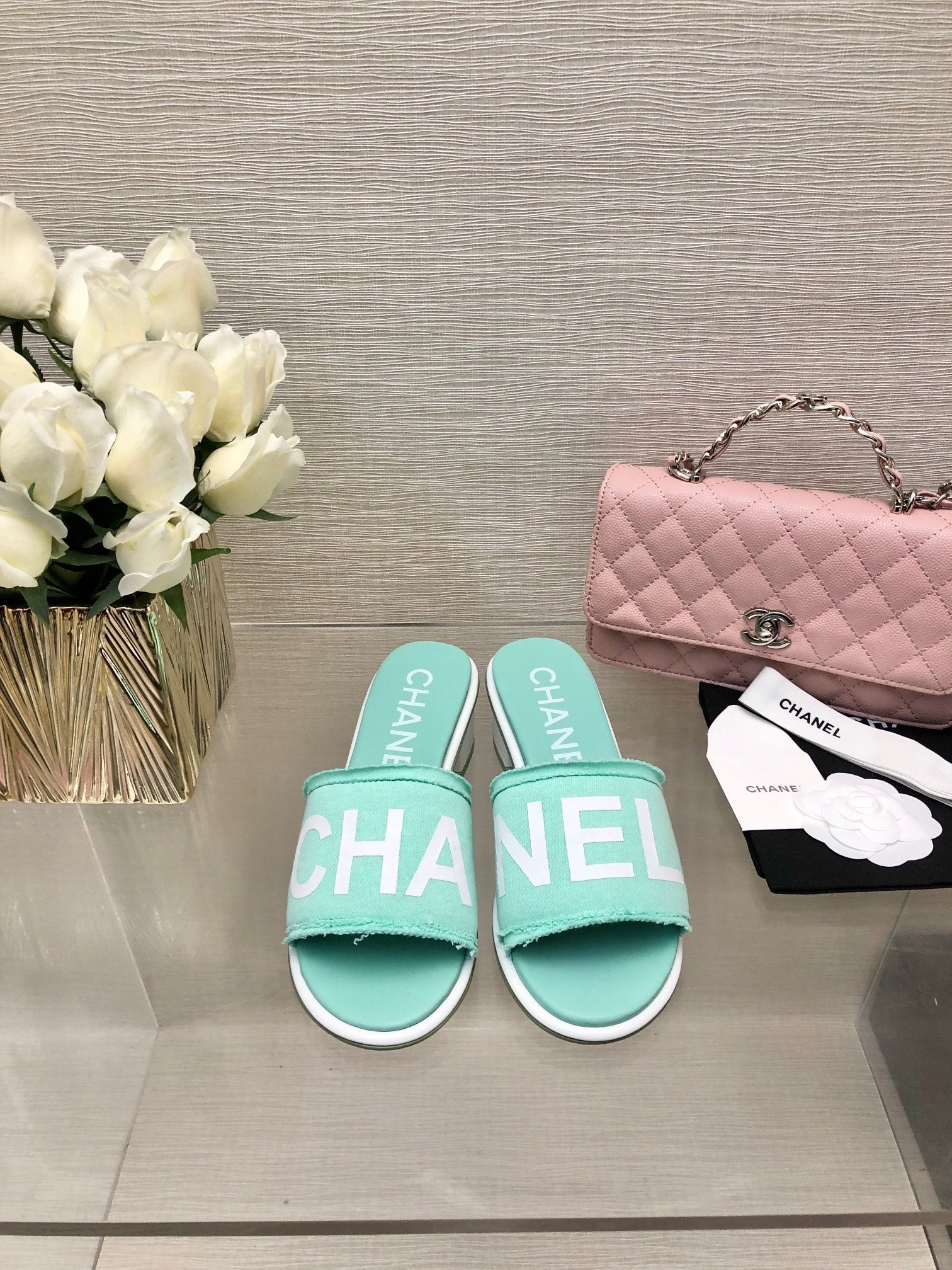 CC 25C Mid Heel Mule Turquoise Fabric Material 212957