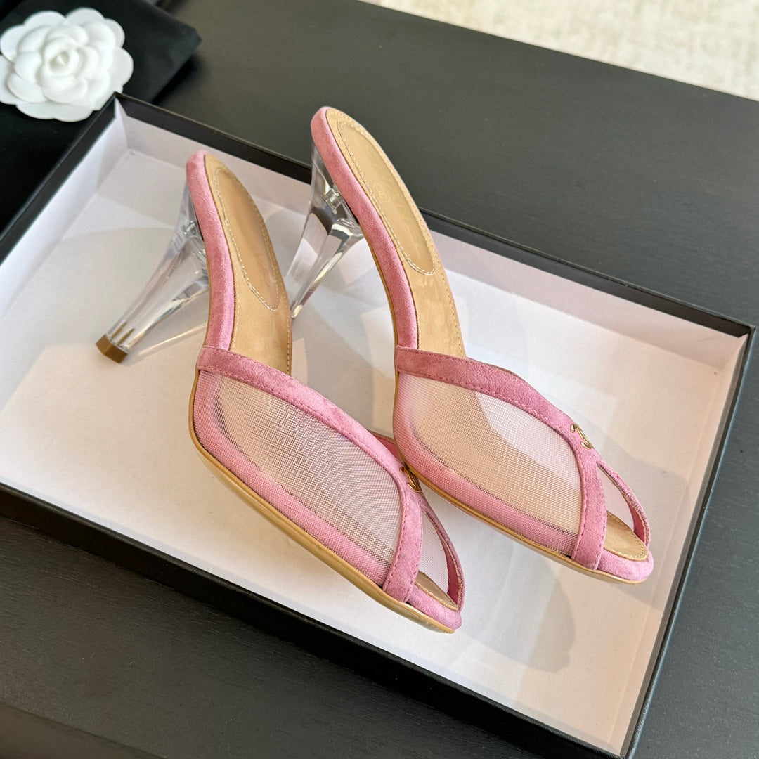 CC 26s Sandal 7cm Pink Mesh Lambskin 700613