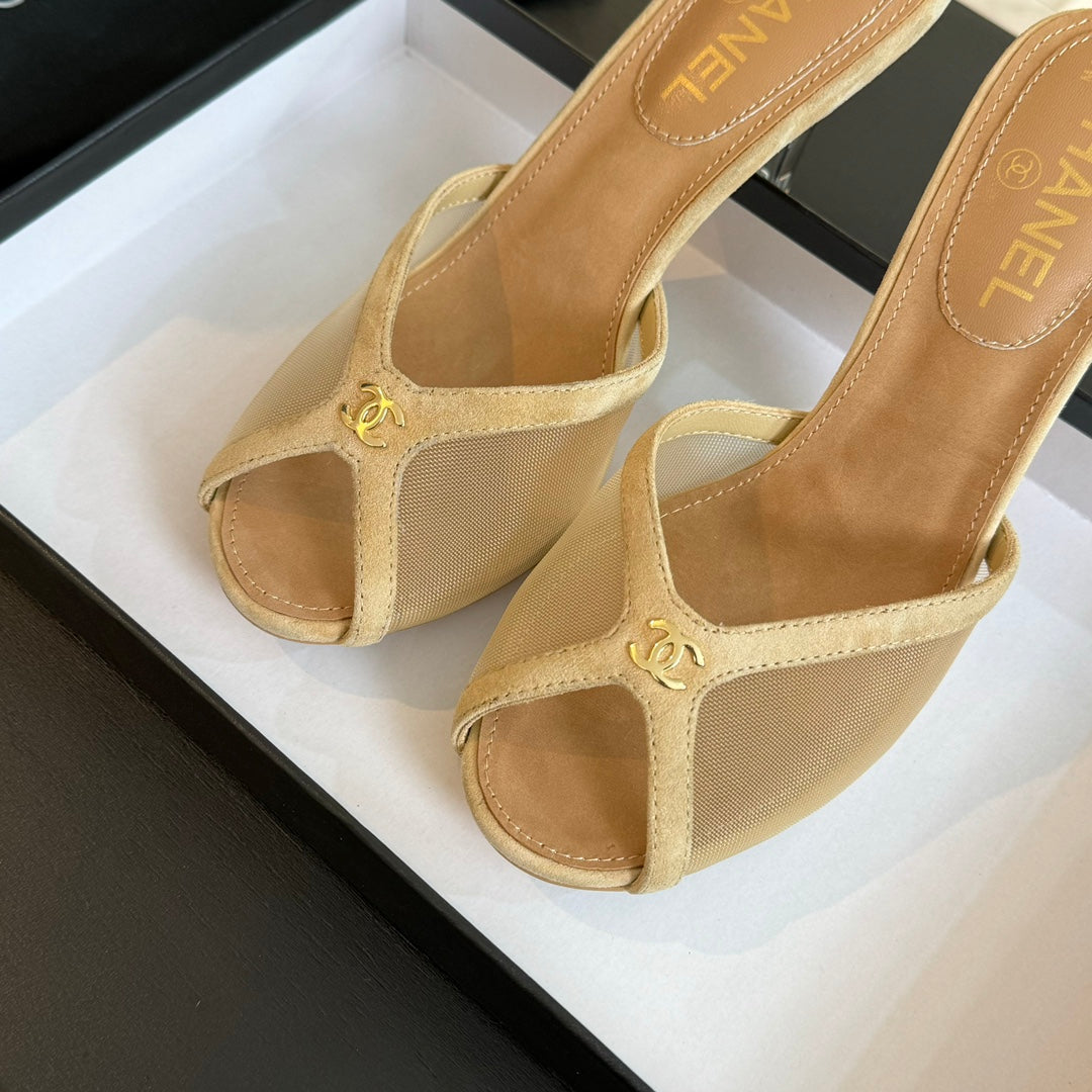 CC 26s Sandal 7cm Beige Mesh Lambskin 700615