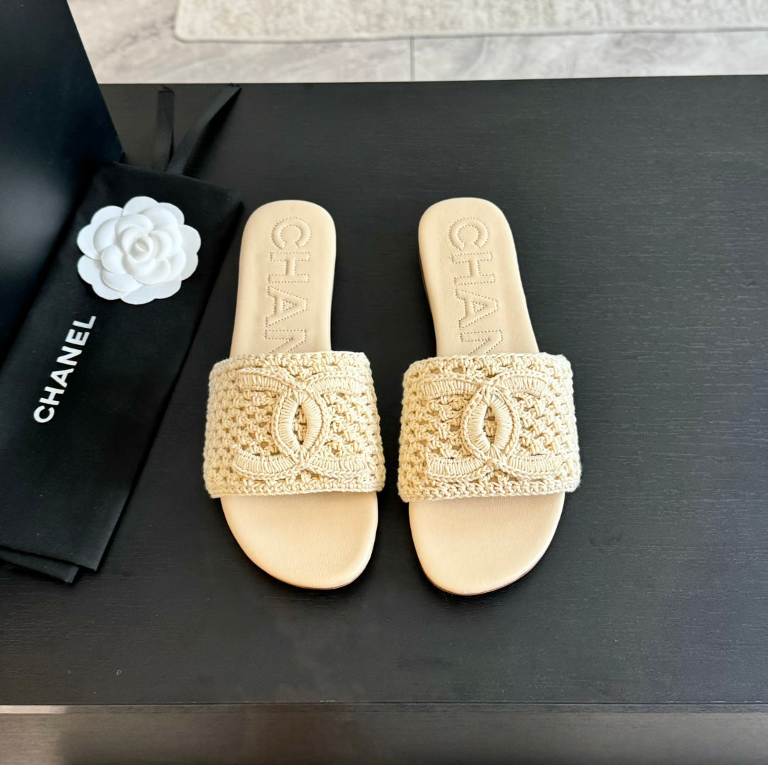Chanel 26s Slippers Beige Cream Lambskin