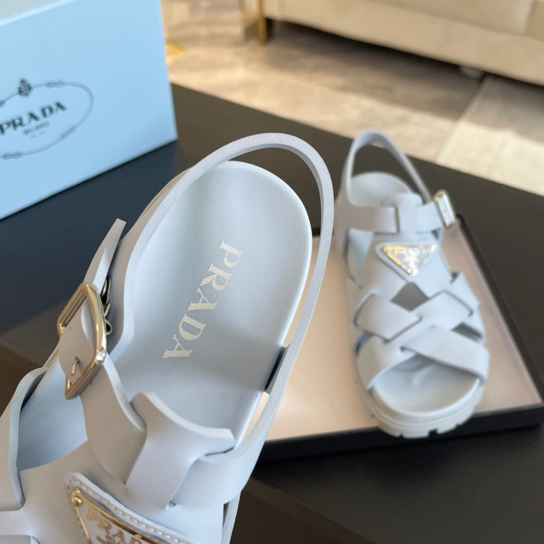 PRA CRISSCROSS RUBBER SANDALS PASTEL SKY CALFSKIN