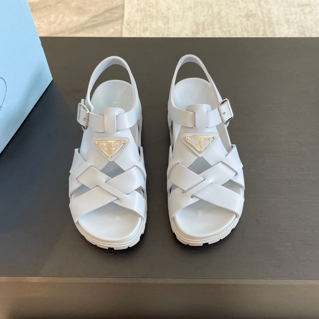 PRA CRISSCROSS RUBBER SANDALS PASTEL SKY CALFSKIN