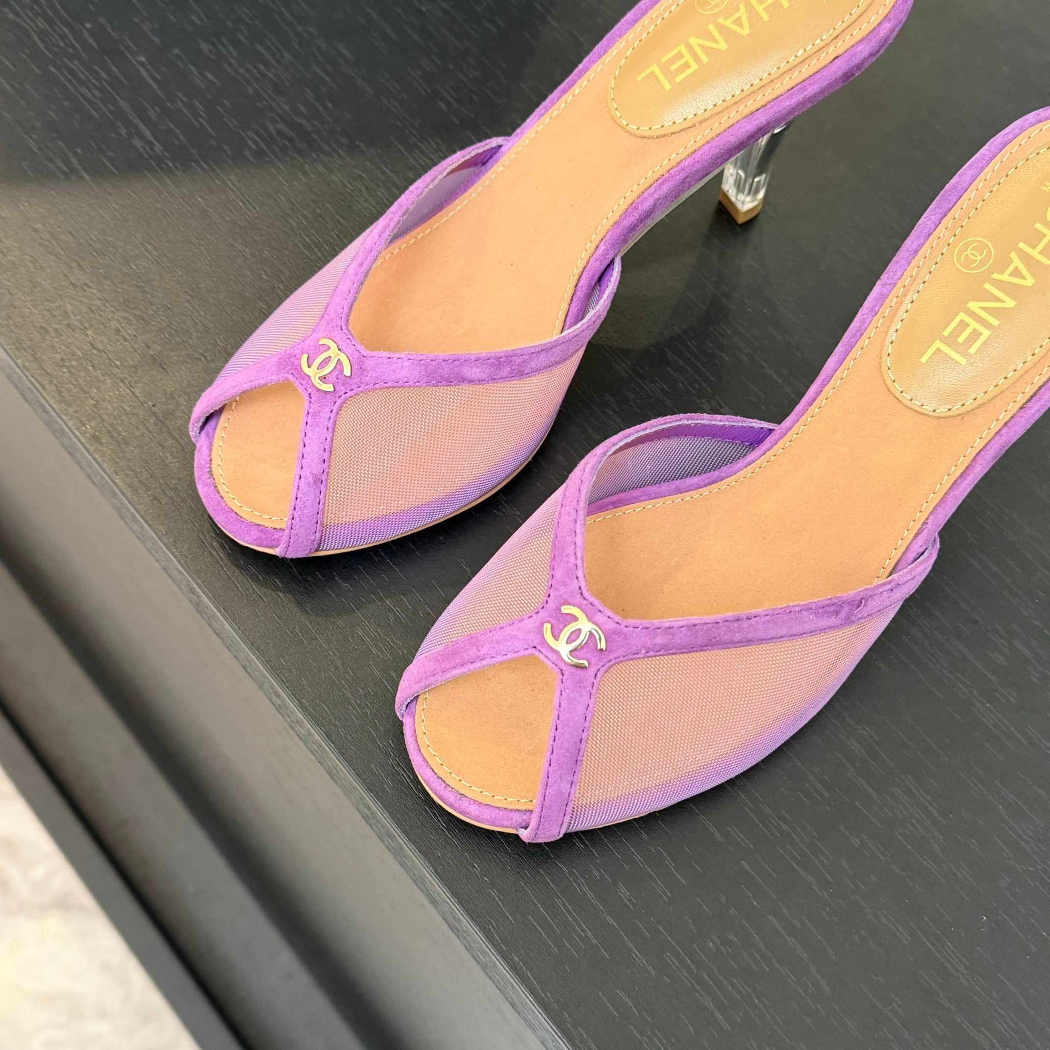 CC 26s Sandal 7cm Purple Mesh Lambskin 700605