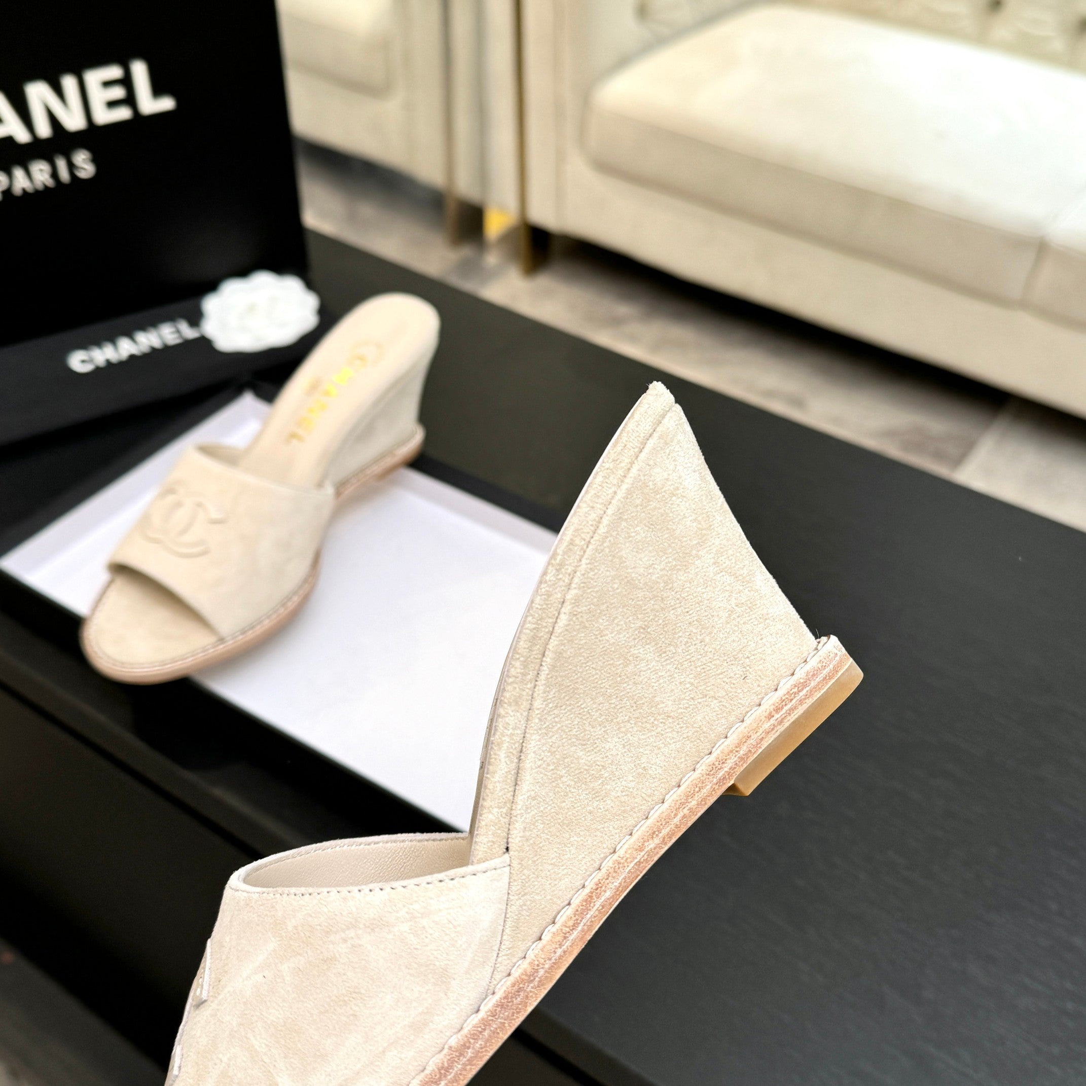 CC 26C Wedge Sandals Ivory Suede Suede