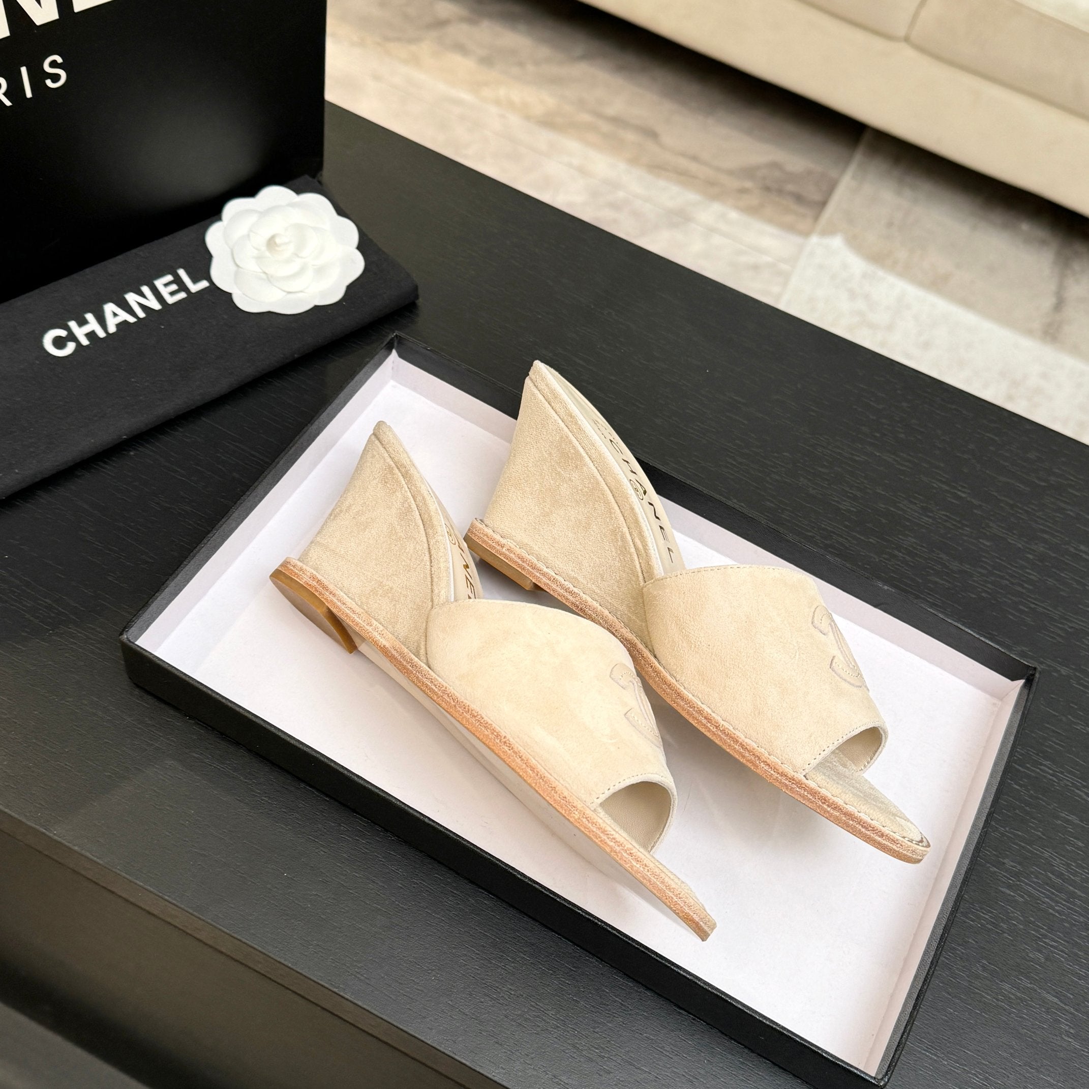 CC 26C Wedge Sandals Ivory Suede Suede