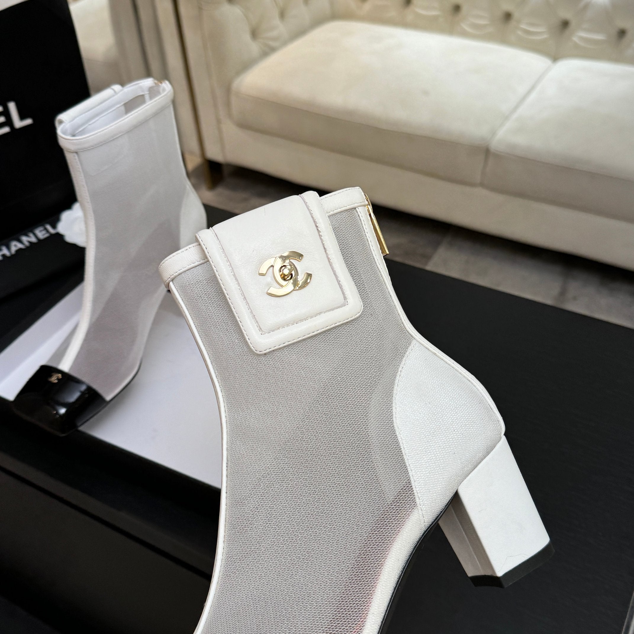 CC 26s Ankle Boots With Pocket White Mesh Lambskin 958068