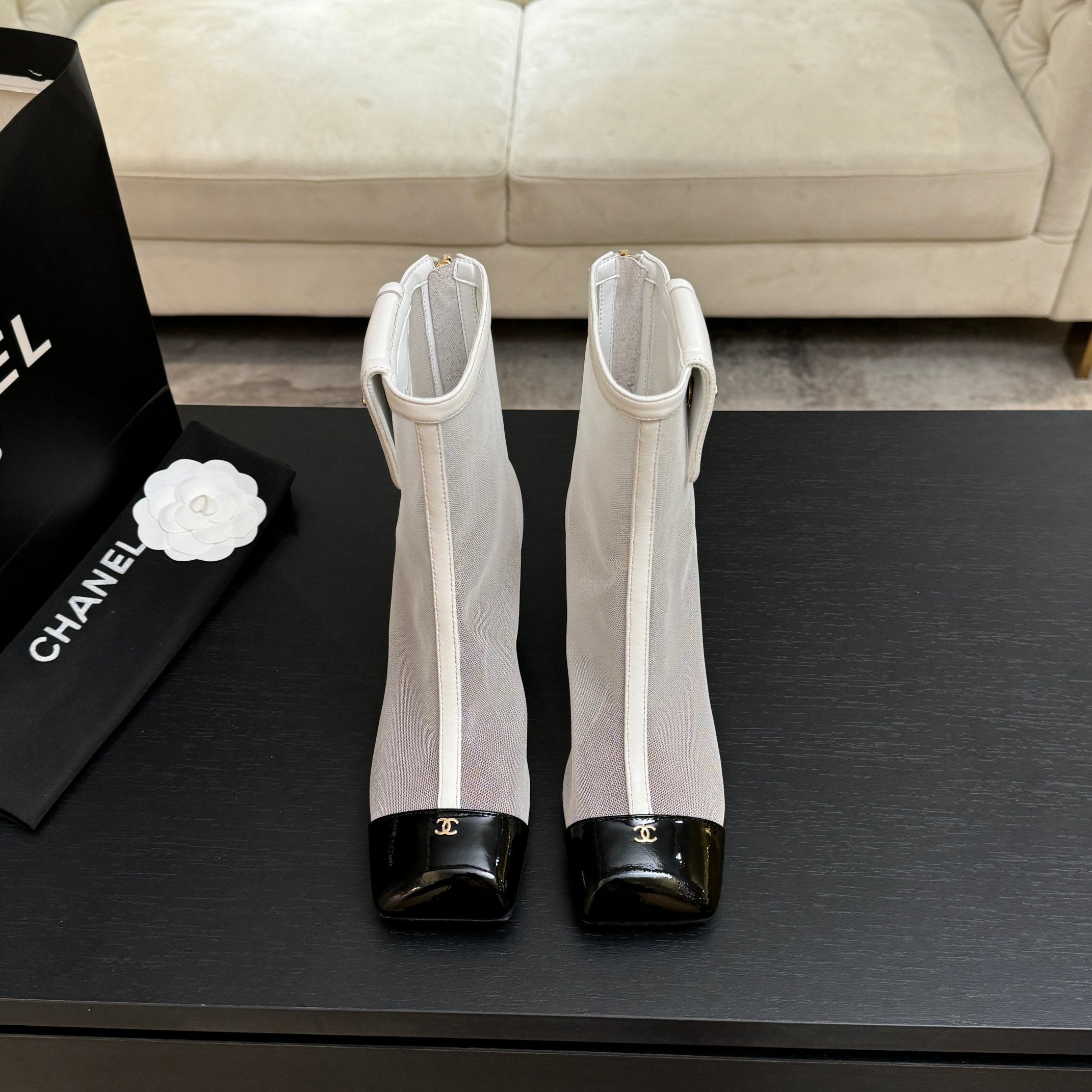 CC 26s Ankle Boots With Pocket White Mesh Lambskin 958068