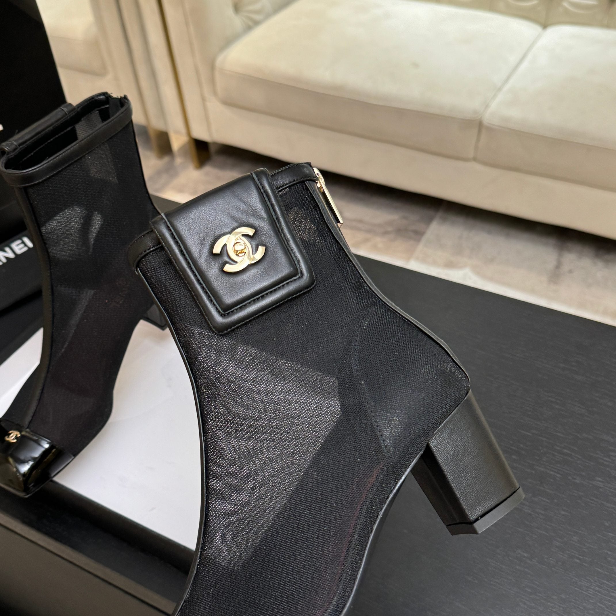CC 26s Ankle Boots With Pocket Black Mesh Lambskin 958069