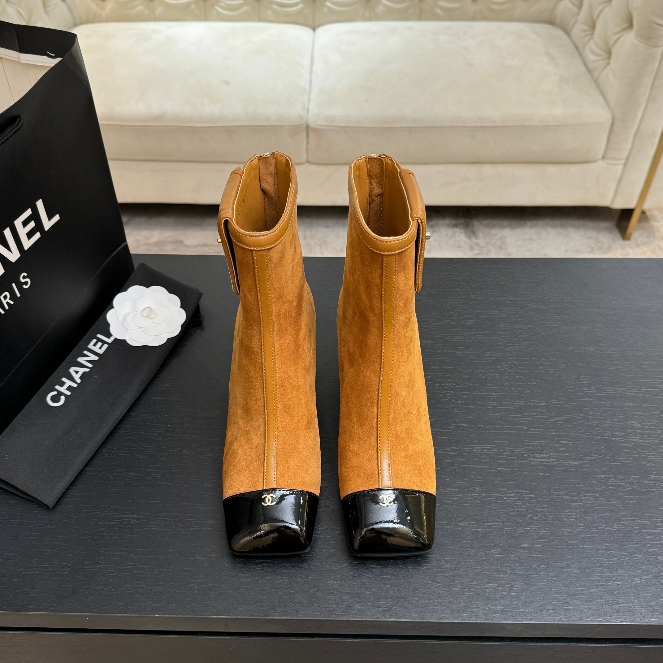 CC 26s Ankle Boots With Pocket Brown Black Suede Patent Lambskin 958070