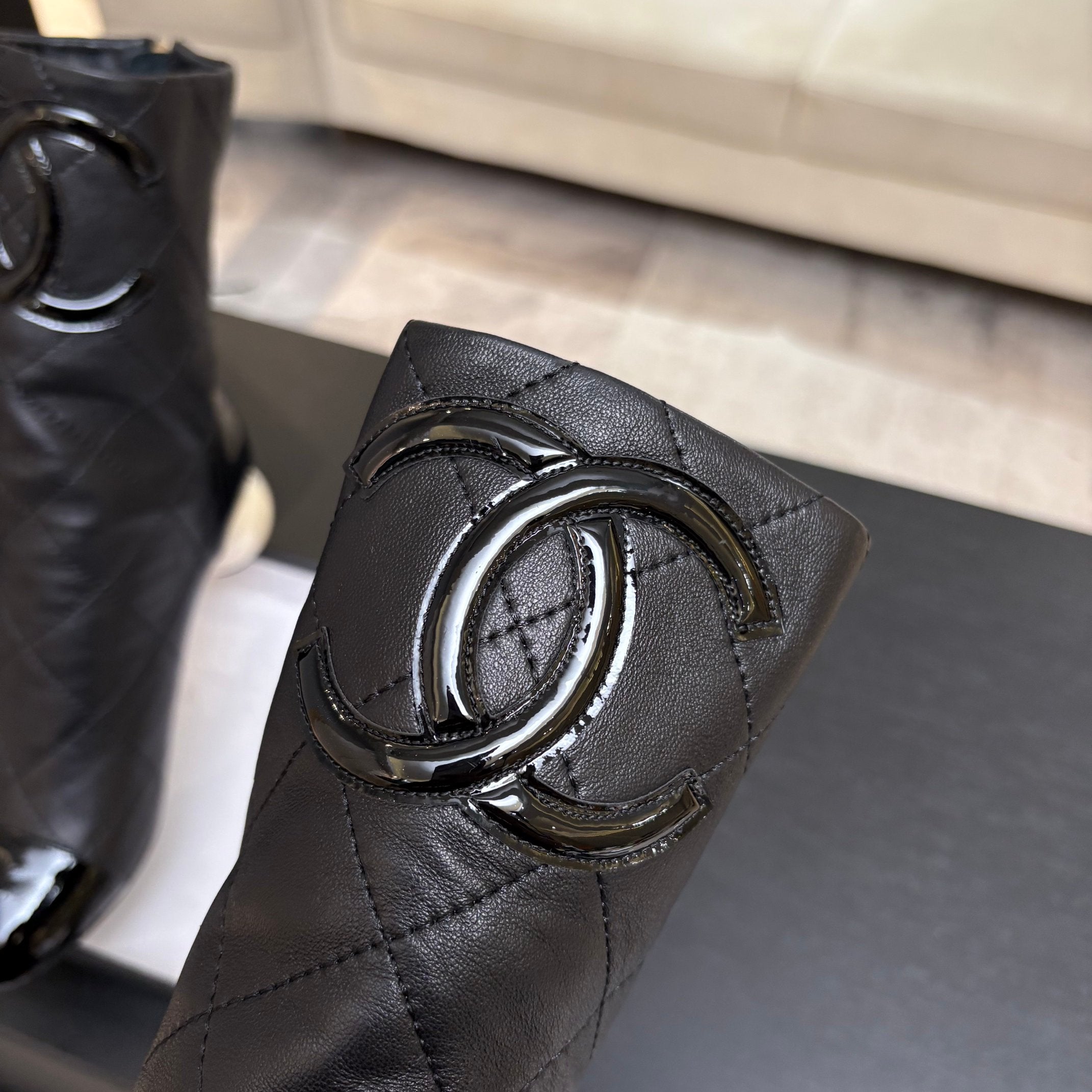 CC 26s Mid-Calf Pearl Boots Black Quited Calfskin 957731