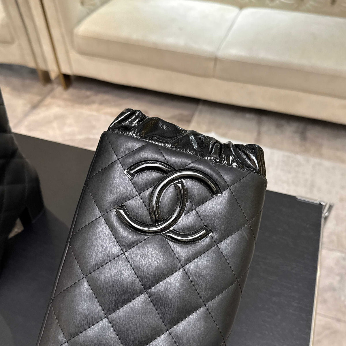 Chanel 26s Quilted High Boots 6cm Black Leather 167942