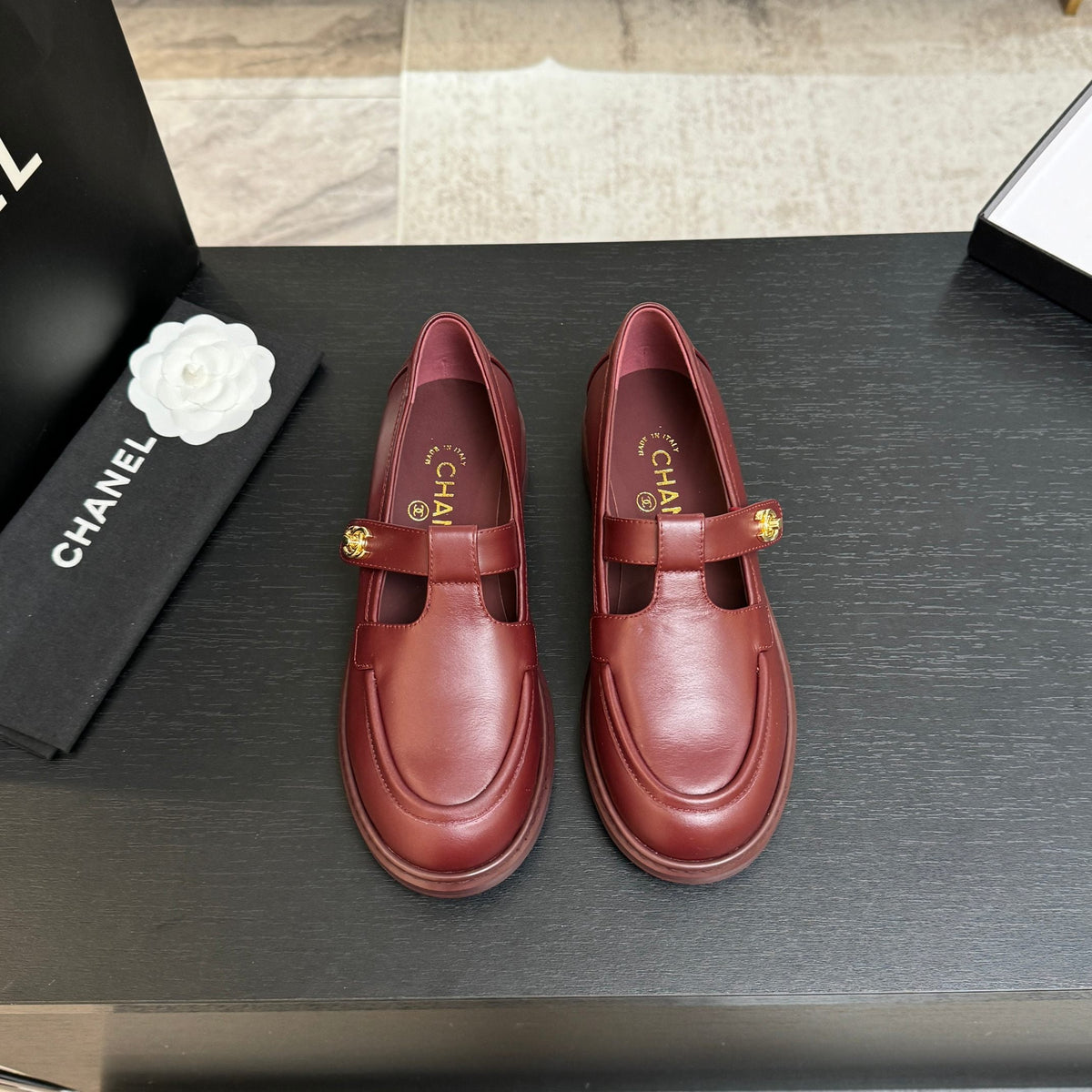 Chanel 26s Mary Jane Loafers 3cm Burgundy Leather 167975
