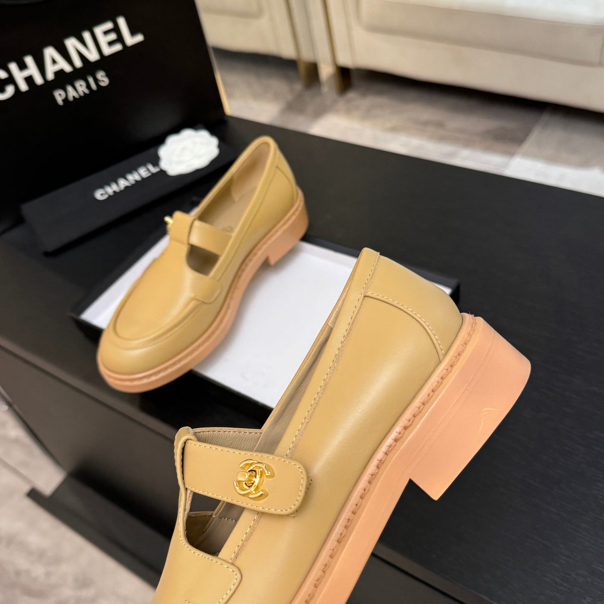 Chanel 26s Mary Jane Loafers 3cm Yellow Leather 167977