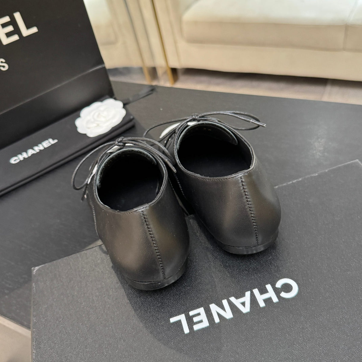 Chanel 26s Cambon Oxfords Black White Leather 168048