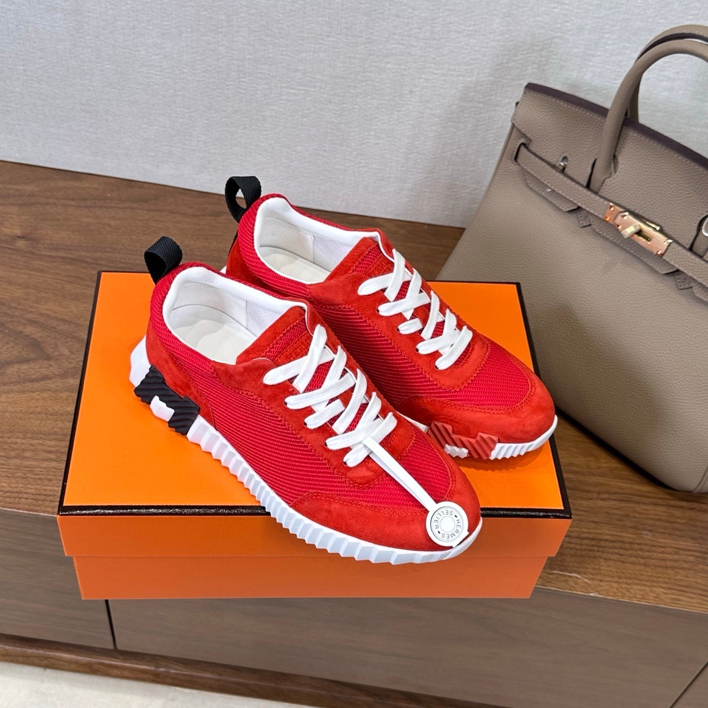 HM 26S Bouncing Sneaker In Red mix White Suede Mesh 543809