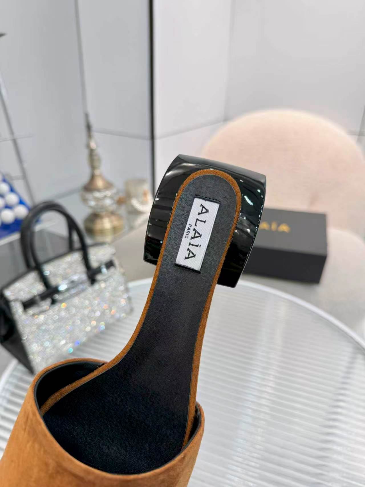 Alaia Suede Ellipse Mules 3cm Brown Black Suede 986460