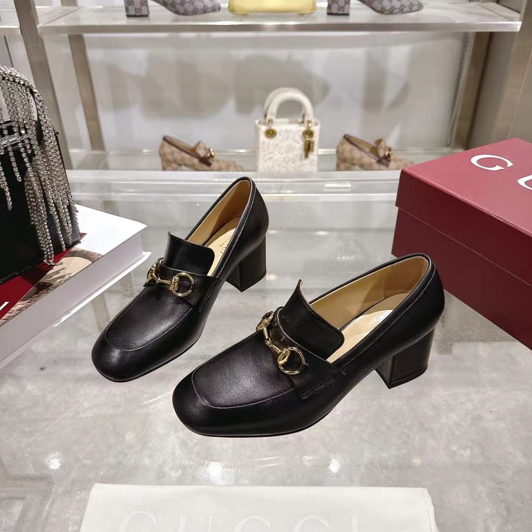 GG Women's Loafer Pump 55mm Horsebit Black Soft Cowhide 502606