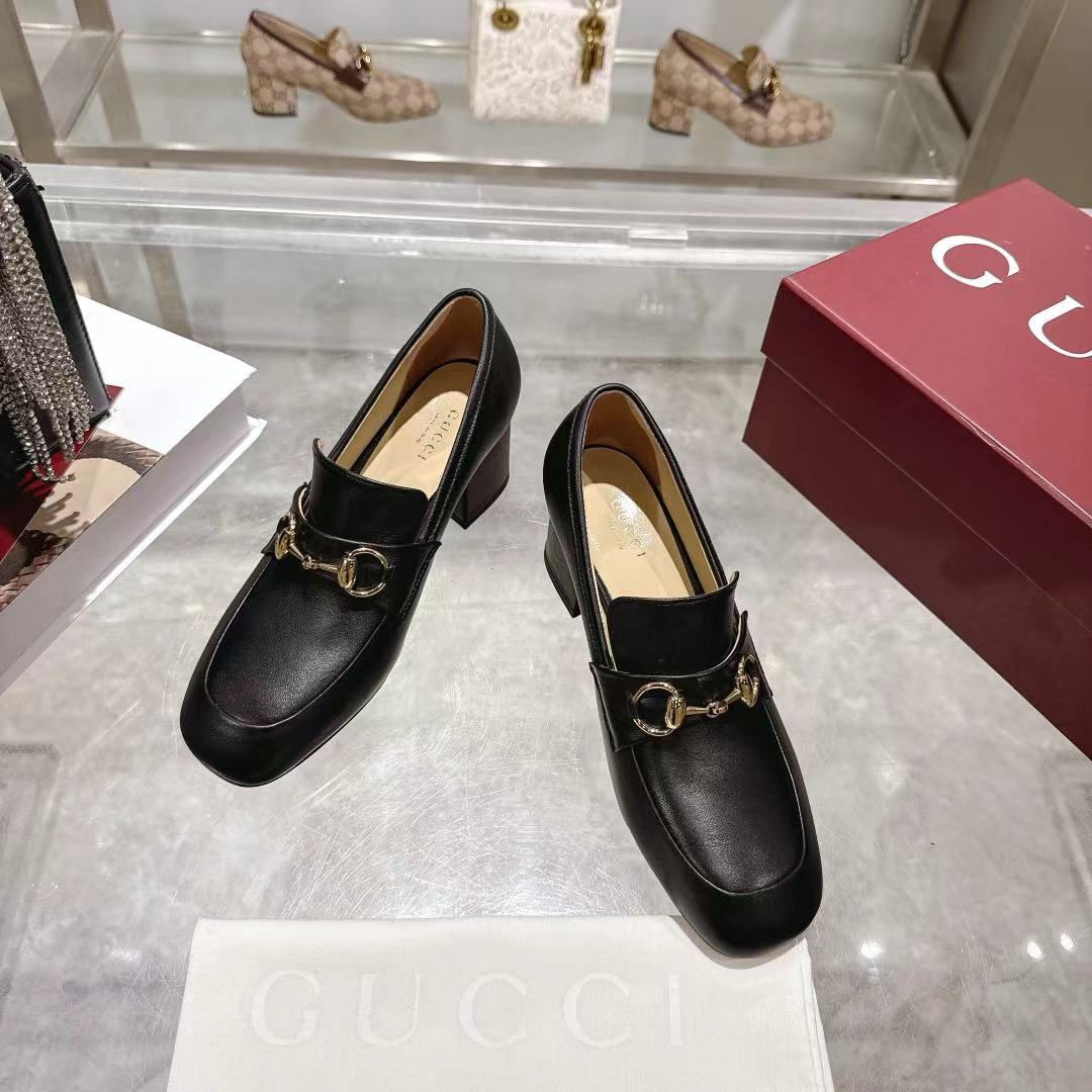 GG Women's Loafer Pump 55mm Horsebit Black Soft Cowhide 502606