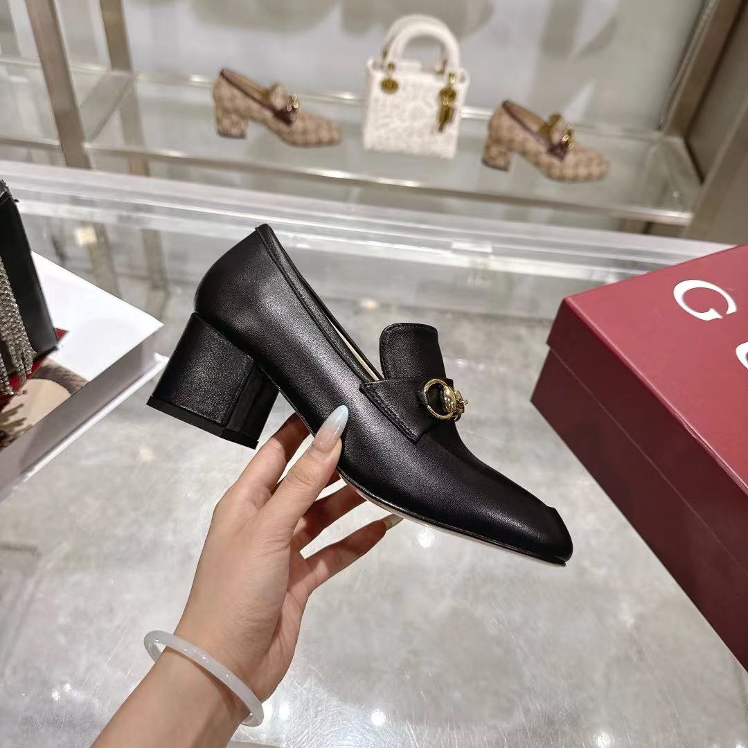 GG Women's Loafer Pump 55mm Horsebit Black Soft Cowhide 502606