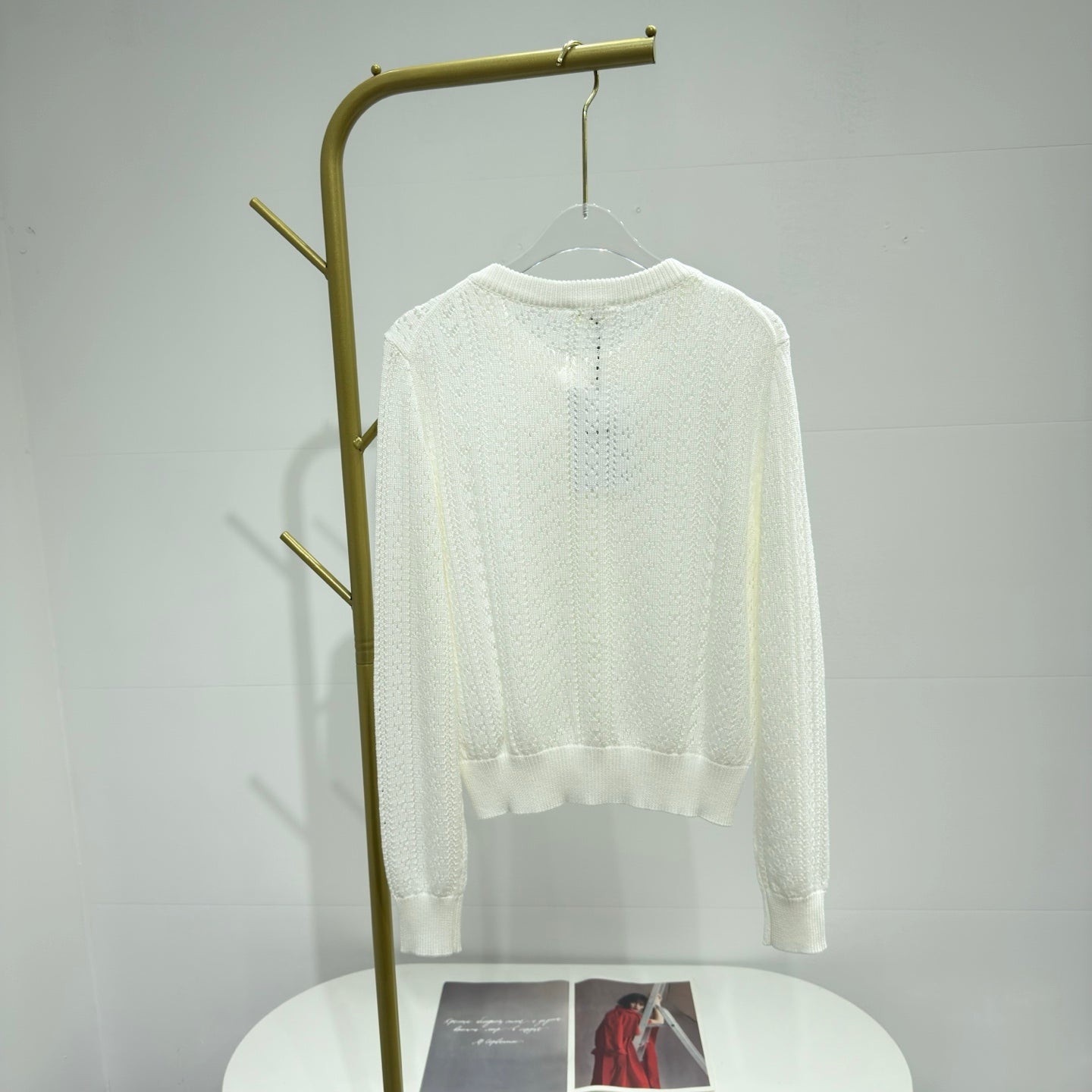 Celine 26s Long-Sleeve Cardigan White Knit 363547