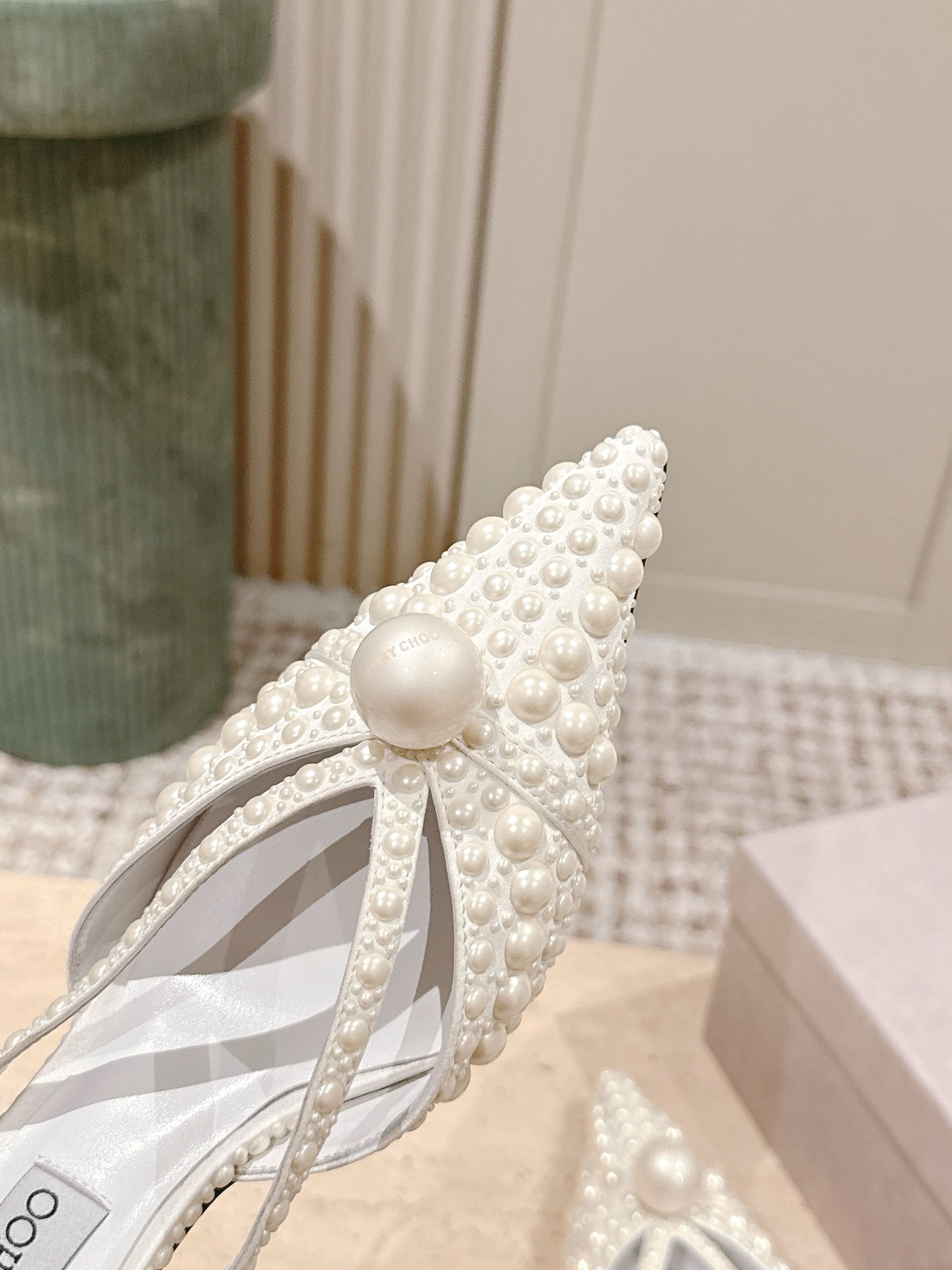 Jimmy All-Over Pearls Sana Mule 50mm White Satin Fabric 431840