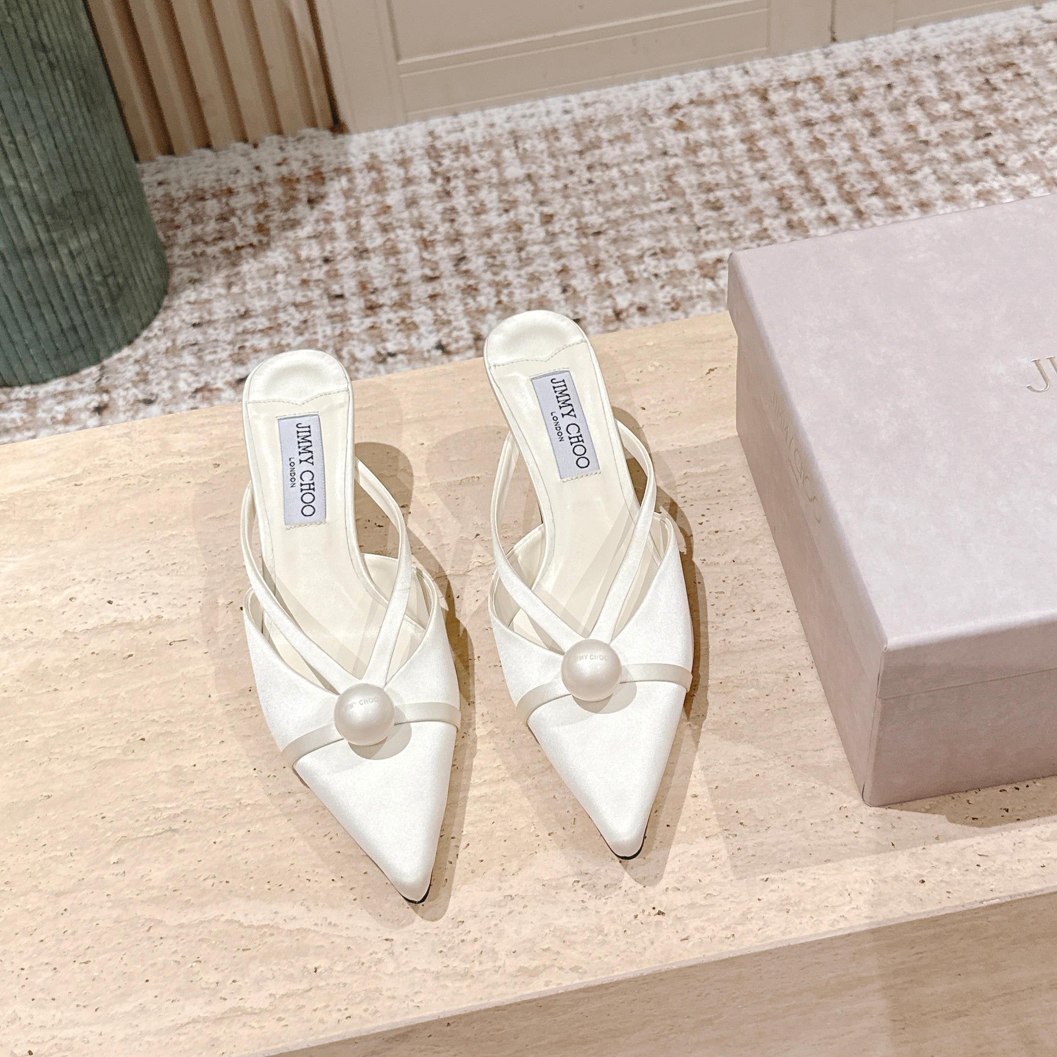 Jimmy Sana Mule 50mm White Satin Fabric 431841