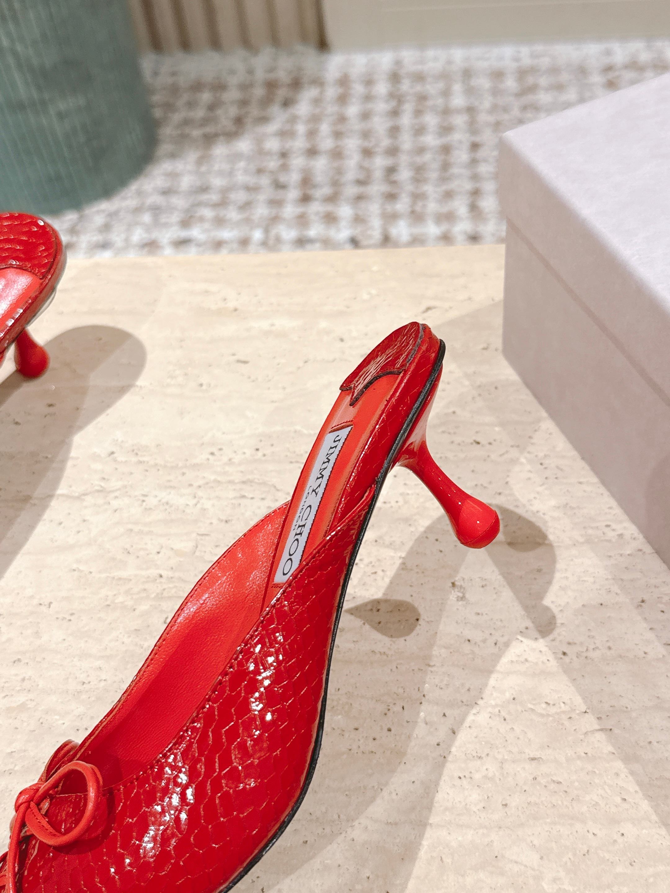 Jimmy Snake Embossed Scarlett Mule 50mm Bright Red Cowhide 431845