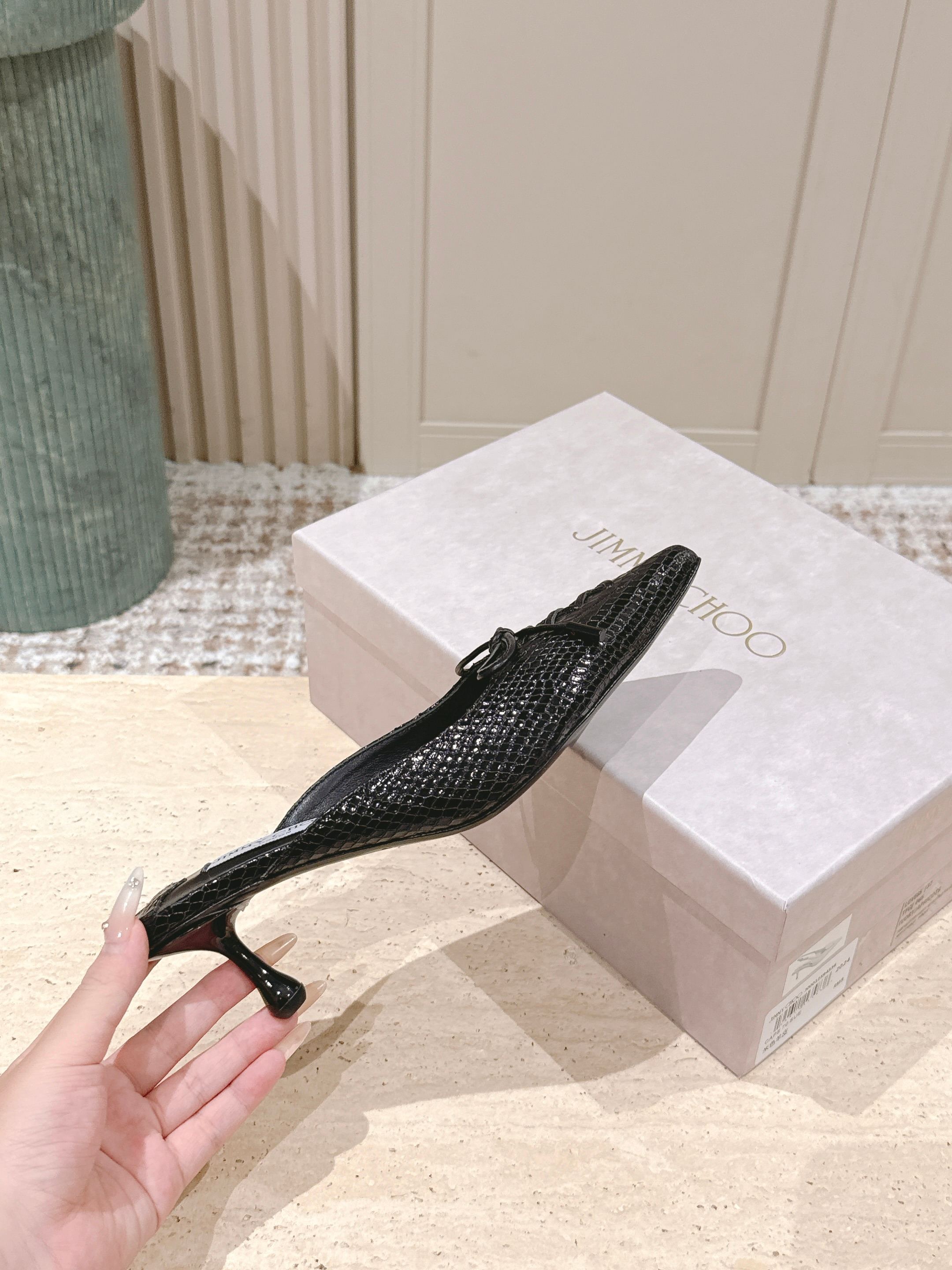 Jimmy Snake Embossed Scarlett Mule 50mm Black Cowhide 431846