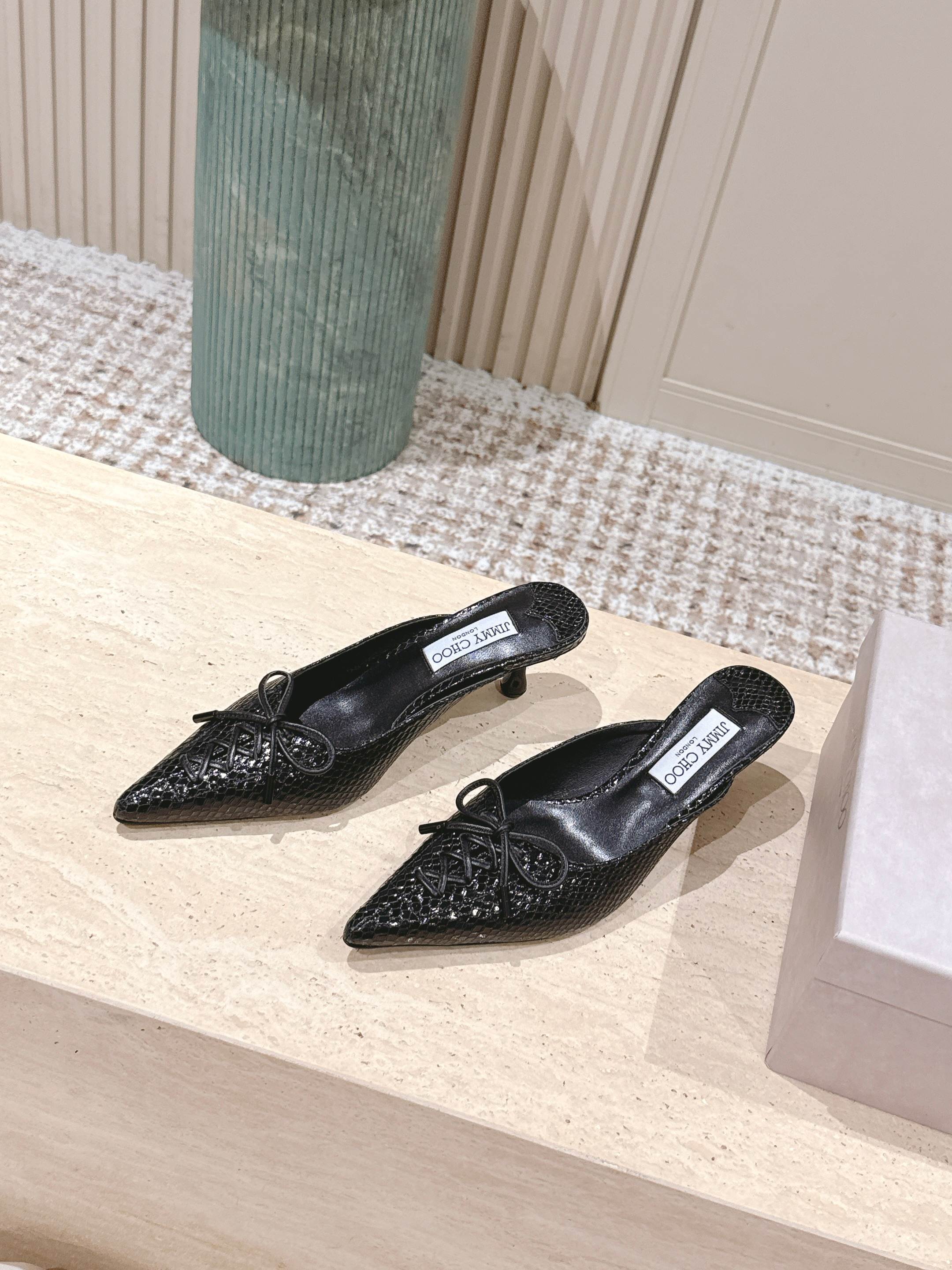 Jimmy Snake Embossed Scarlett Mule 50mm Black Cowhide 431846