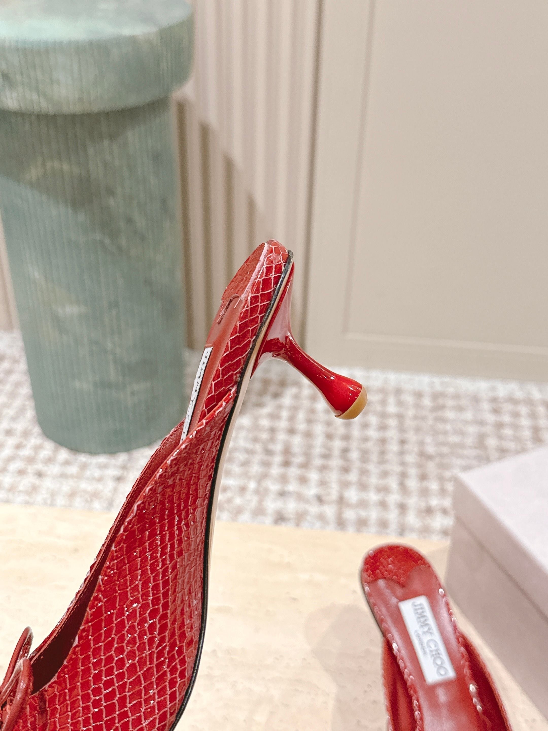 Jimmy Snake Embossed Scarlett Mule 50mm Red Cowhide 431848