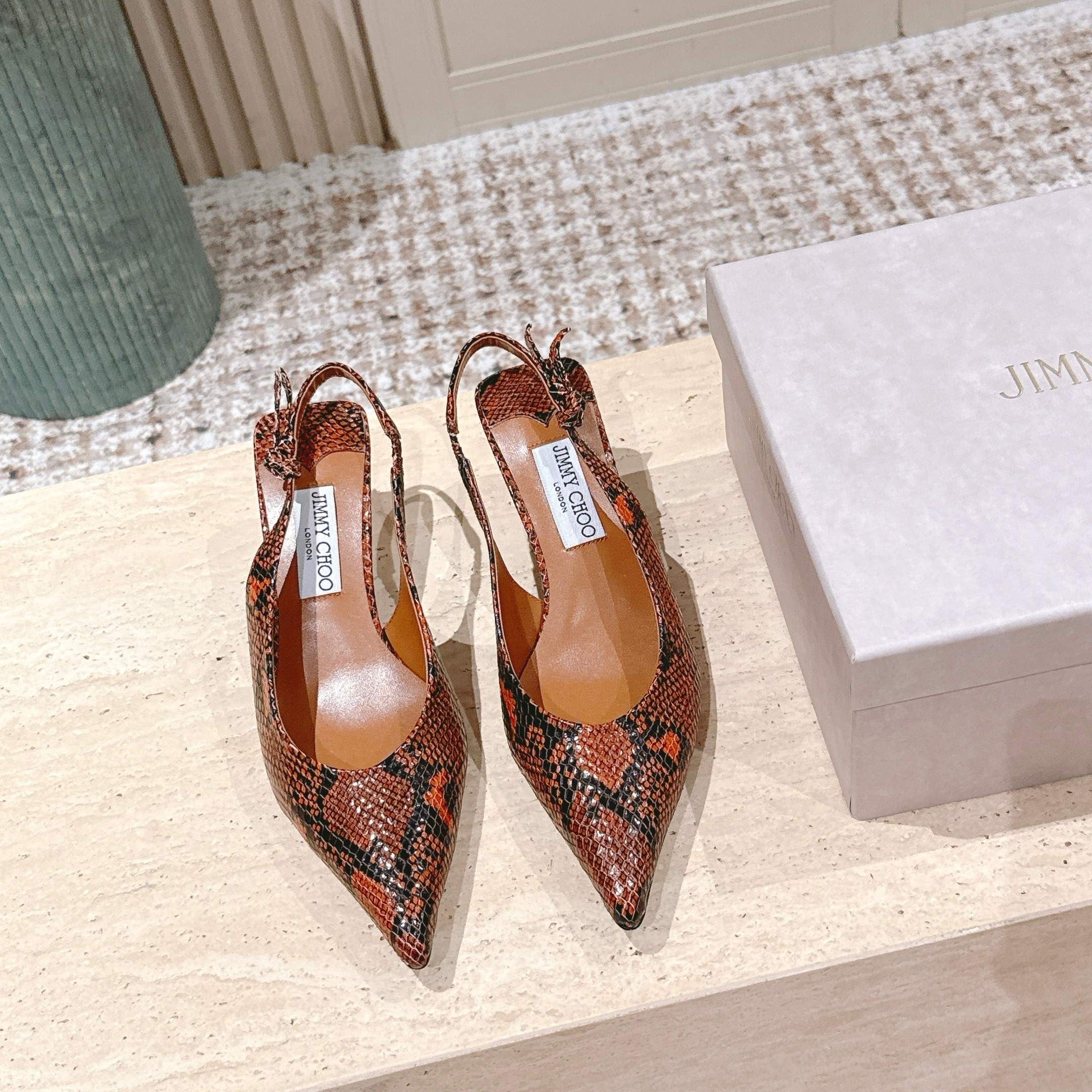 Jimmy Scarlett Leopard-Print Snake Embossed Slingback 50mm Brown Cowhide 431850