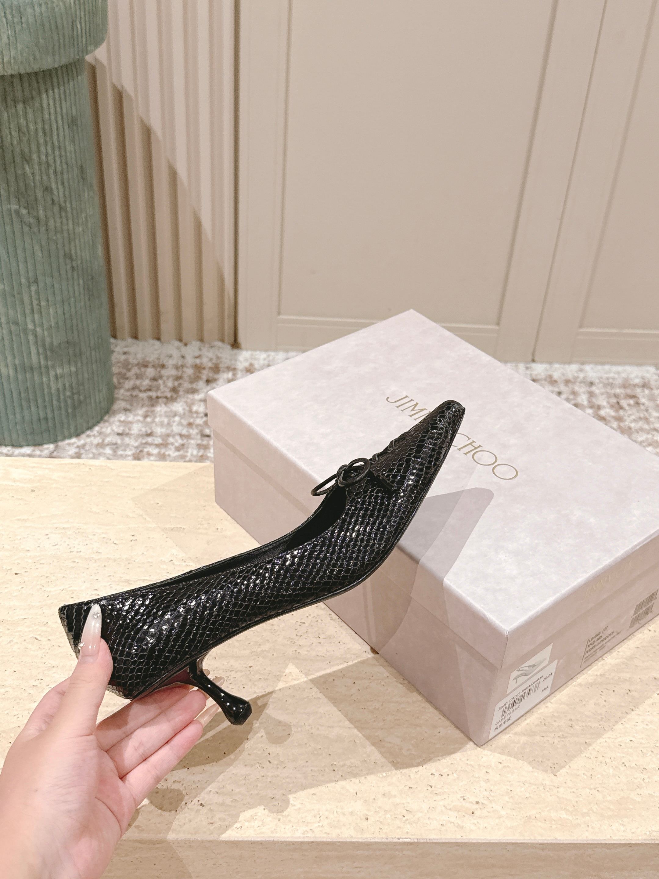 Jimmy Scarlett Snake Embossed Pumps 50mm Black Cowhide 431851