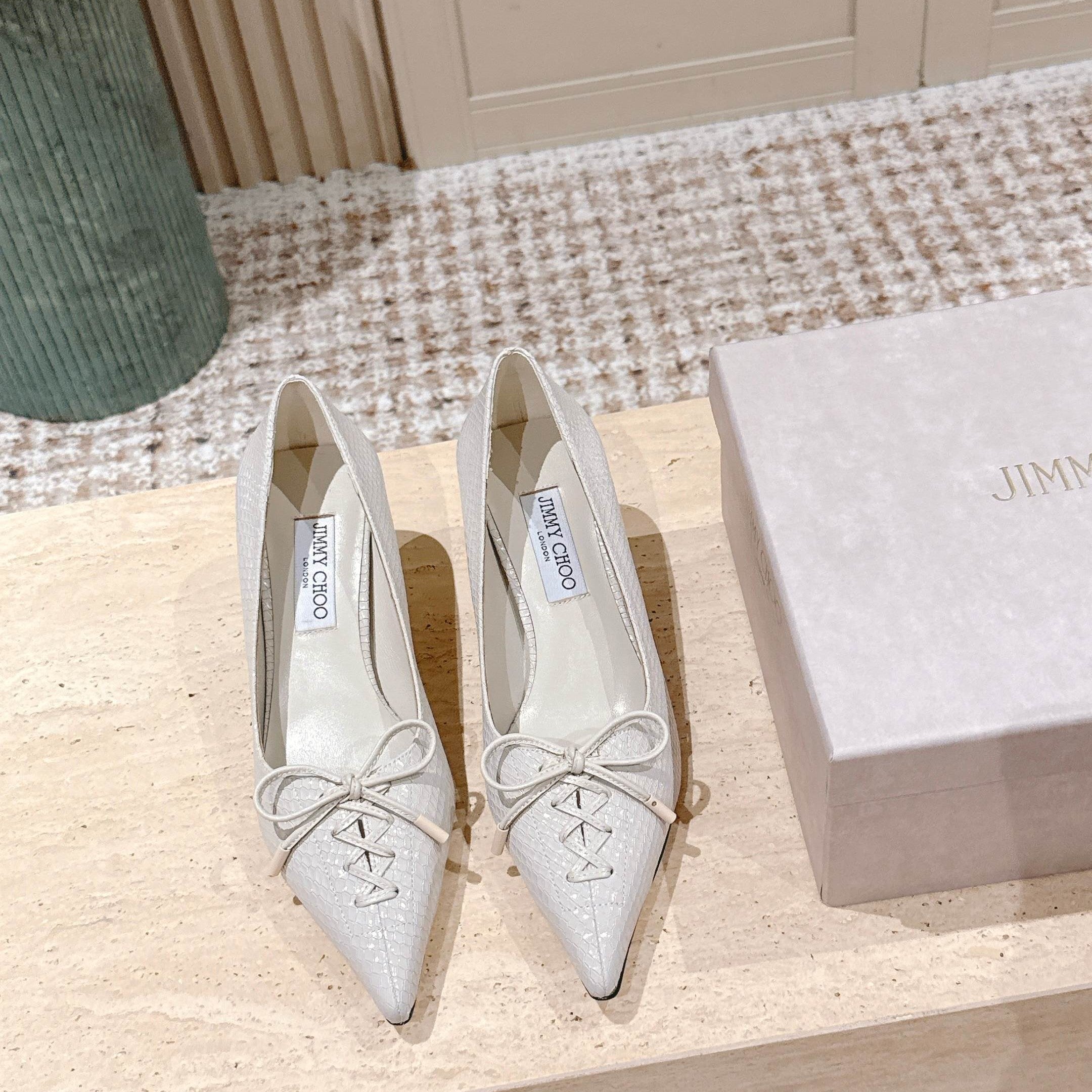 Jimmy Scarlett Snake Embossed Pumps 50mm White Cowhide 431852
